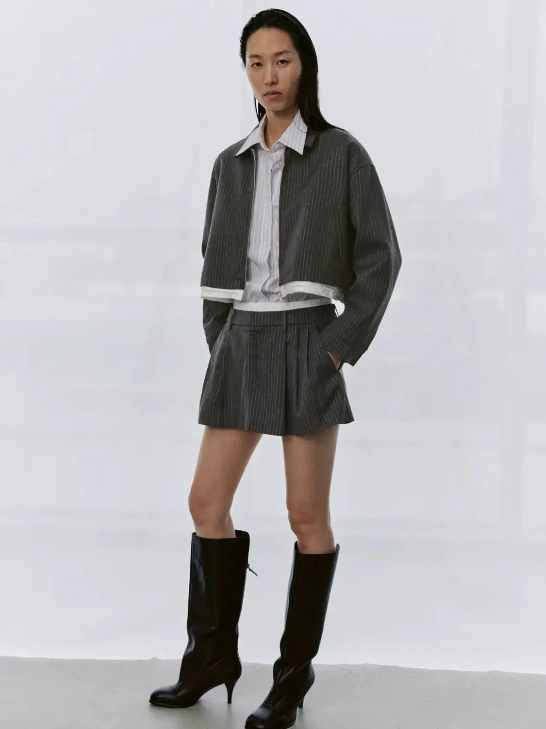 2 In 1 Striped Pleated Mini Fabric Skirts