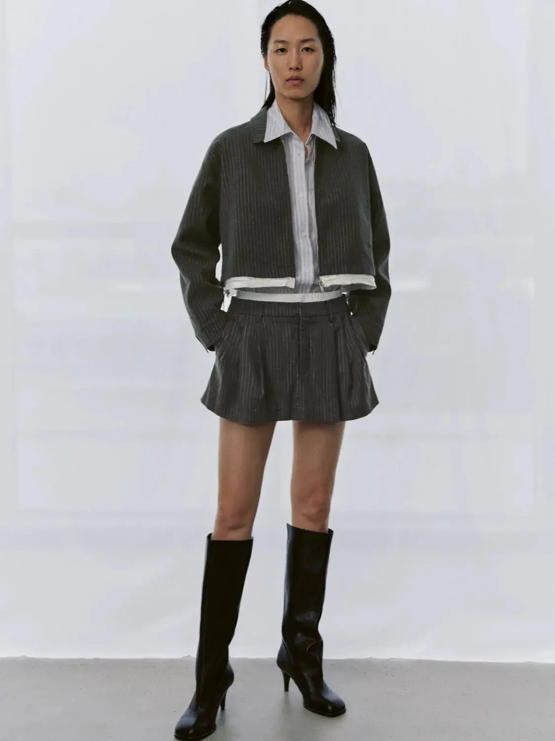 2 In 1 Striped Pleated Mini Fabric Skirts