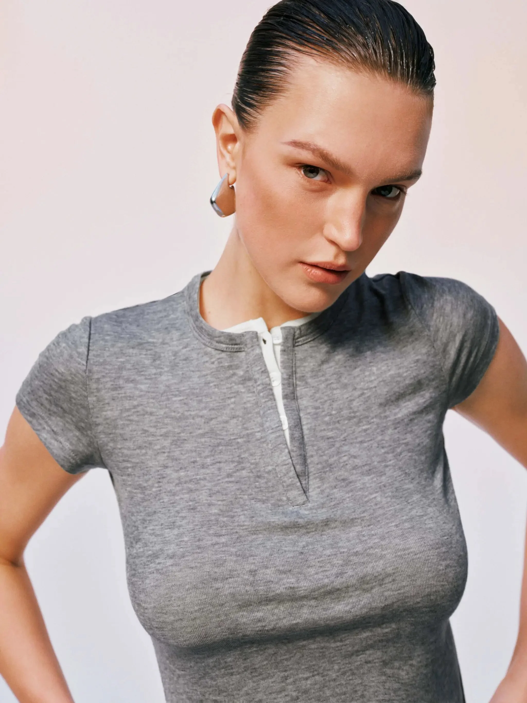 Lyocell 2 In 1 Contrast Henley Neck T Shirts