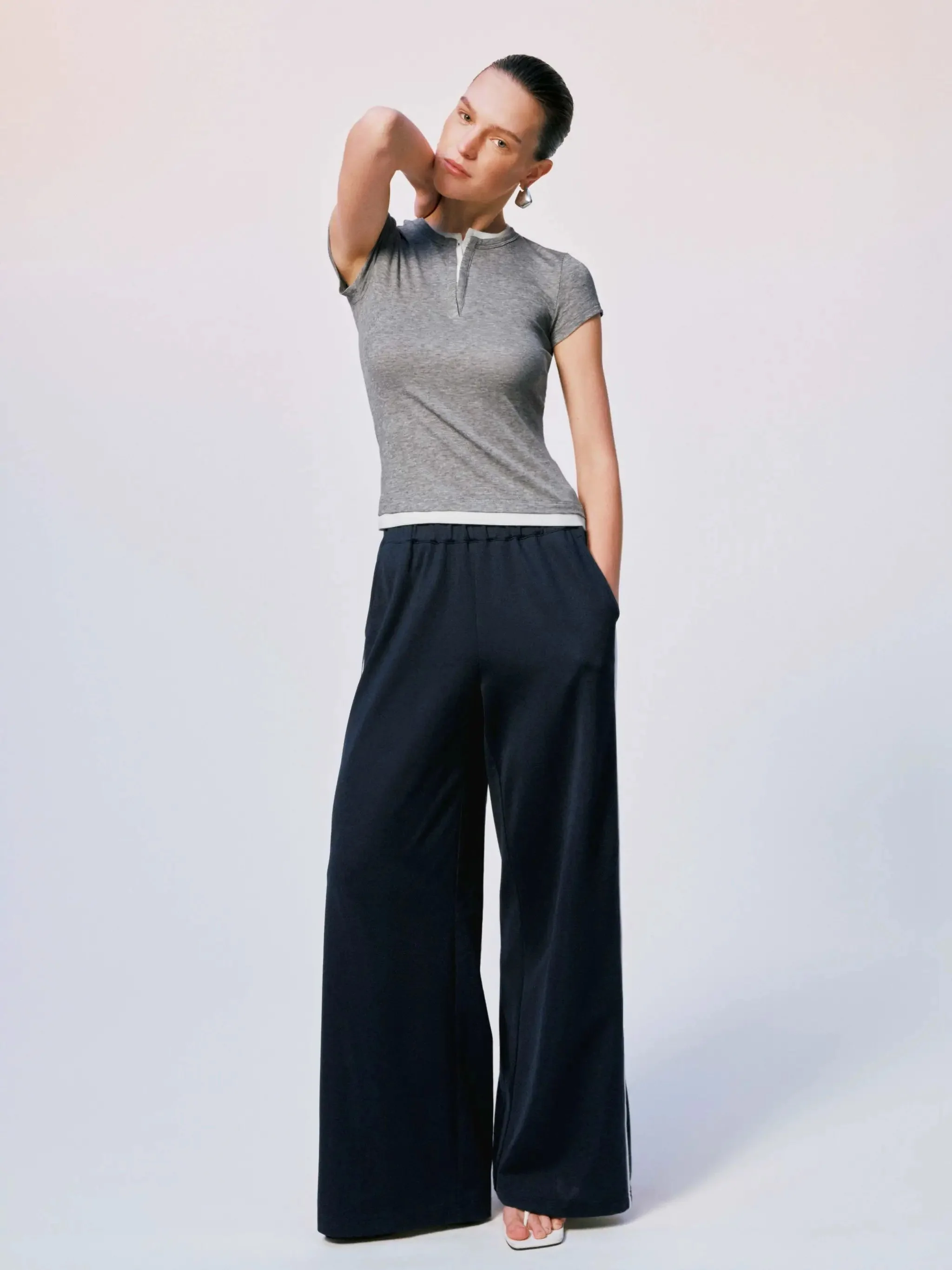 Lyocell 2 In 1 Contrast Henley Neck T Shirts