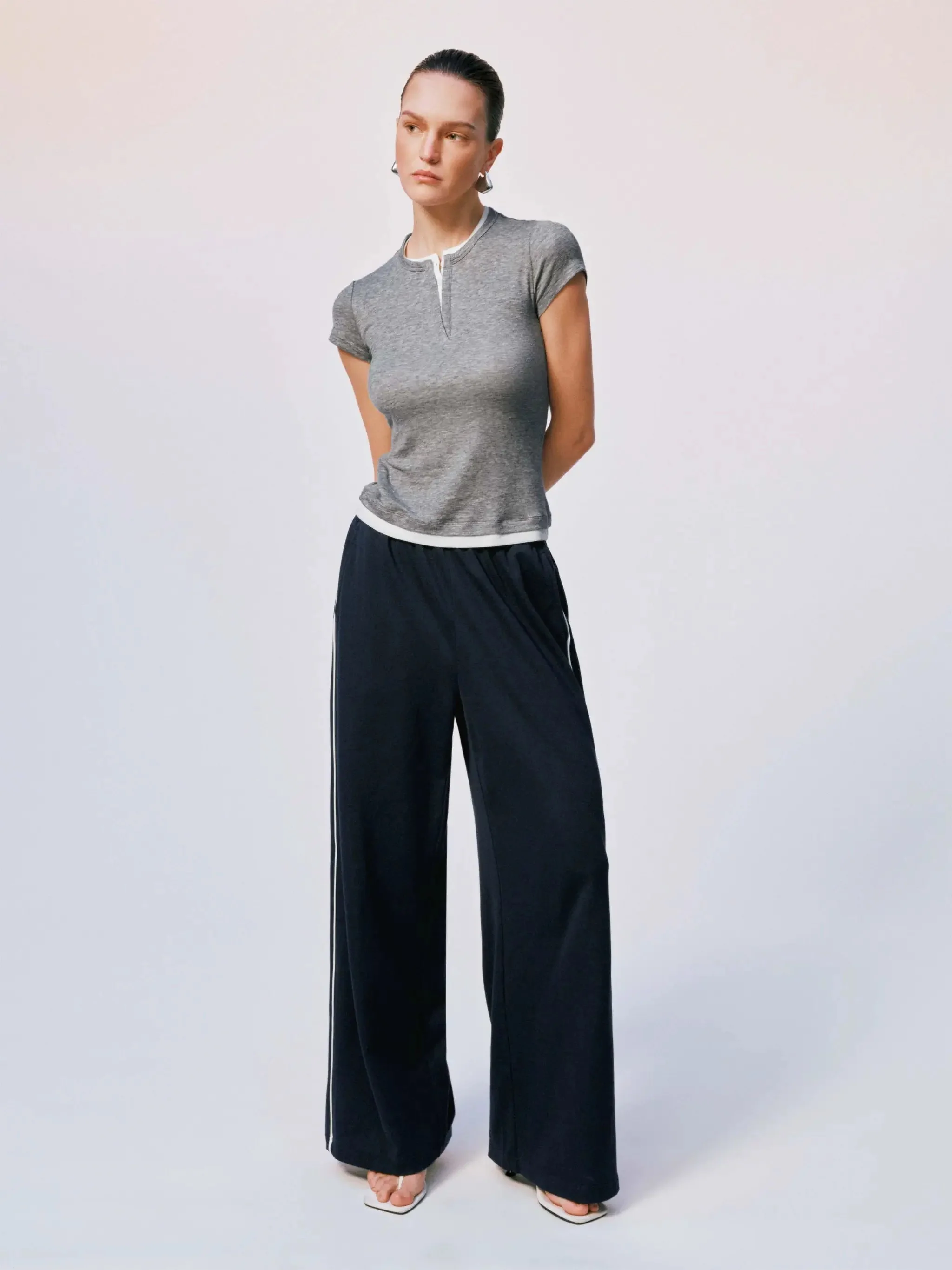 Lyocell 2 In 1 Contrast Henley Neck T Shirts