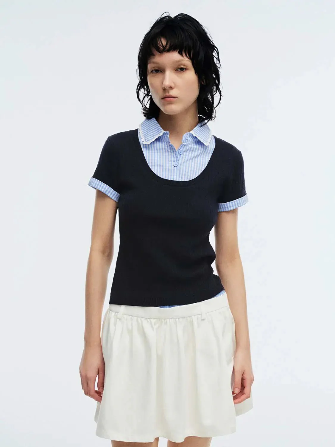 10980-2-in-1-contrast-check-skinny-fit-knitted-t-shirts-1.webp 2 In 1 Contrast Check Skinny Fit Knitted T-Shirts