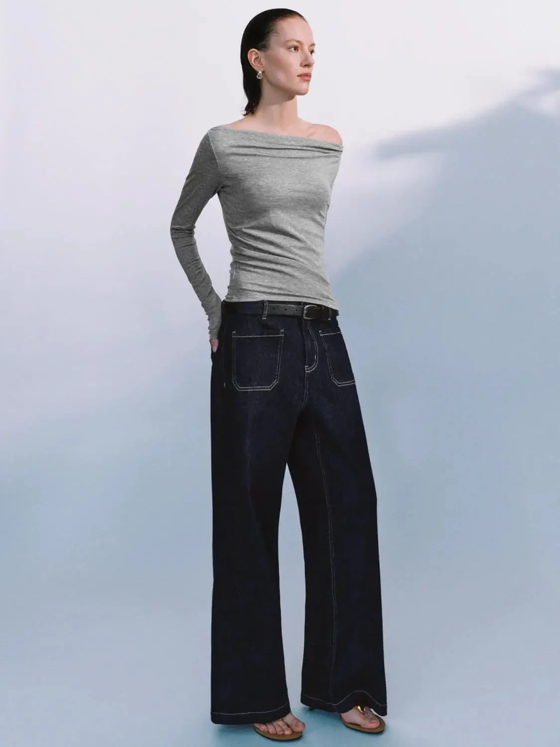 11-lyocell-off-shoulder-draped-ruched-long-sleeve-t-shirts-5.webp Lyocell Off Shoulder Draped Ruched Long Sleeve T Shirts