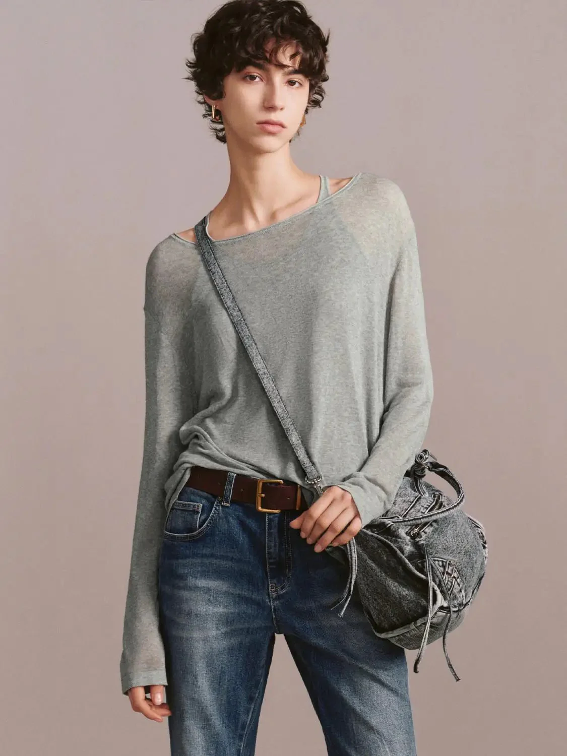 Soft Knitted Long Sleeve 2 In 1 Casual T Shirt