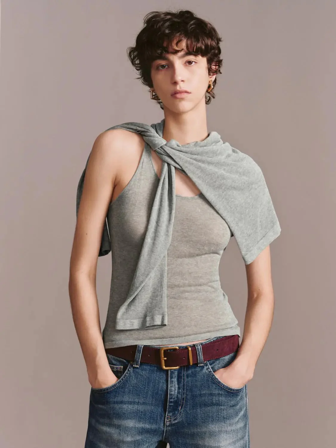 Soft Knitted Long Sleeve 2 In 1 Casual T Shirt