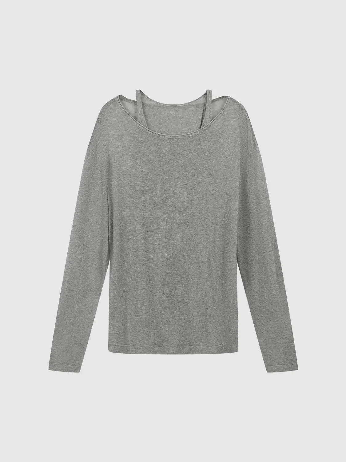 Soft Knitted Long Sleeve 2 In 1 Casual T Shirt