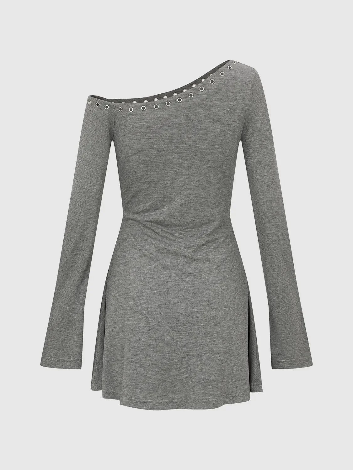 11064-grey-knit-one-shoulder-dress-with-studded-trim-tie-midi-dresses-2.webp Grey Knit One Shoulder Dress With Studded Trim Tie Midi Dresses
