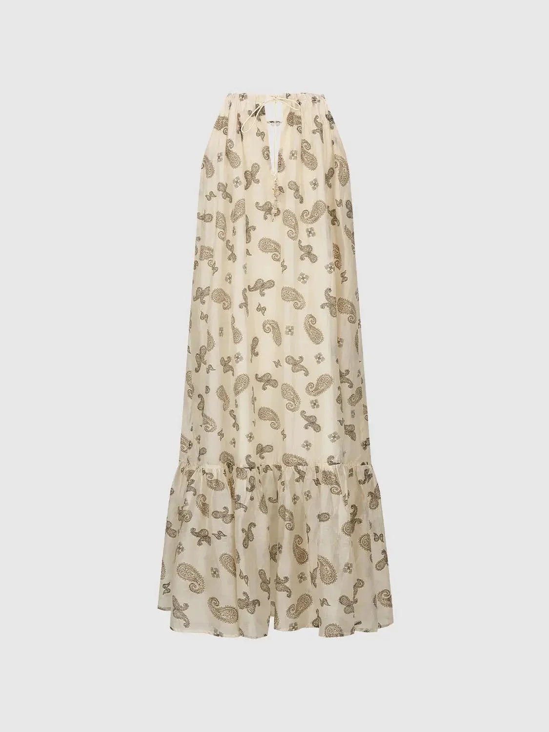 11100-beige-paisley-print-cotton-a-line-midi-dresses-2.webp Beige Paisley Print Cotton A-Line Midi Dresses