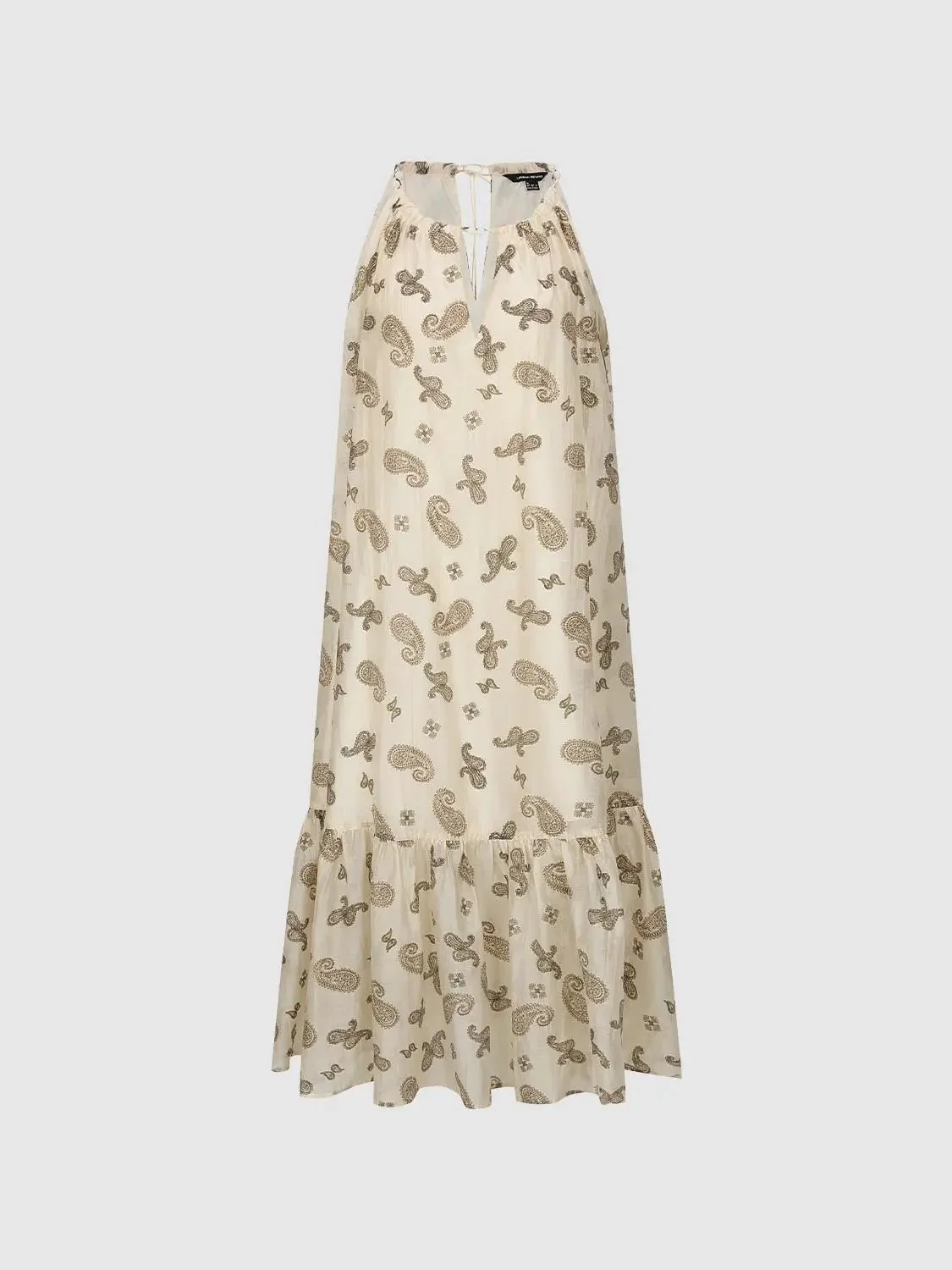 11100-beige-paisley-print-cotton-a-line-midi-dresses-4.webp Beige Paisley Print Cotton A-Line Midi Dresses