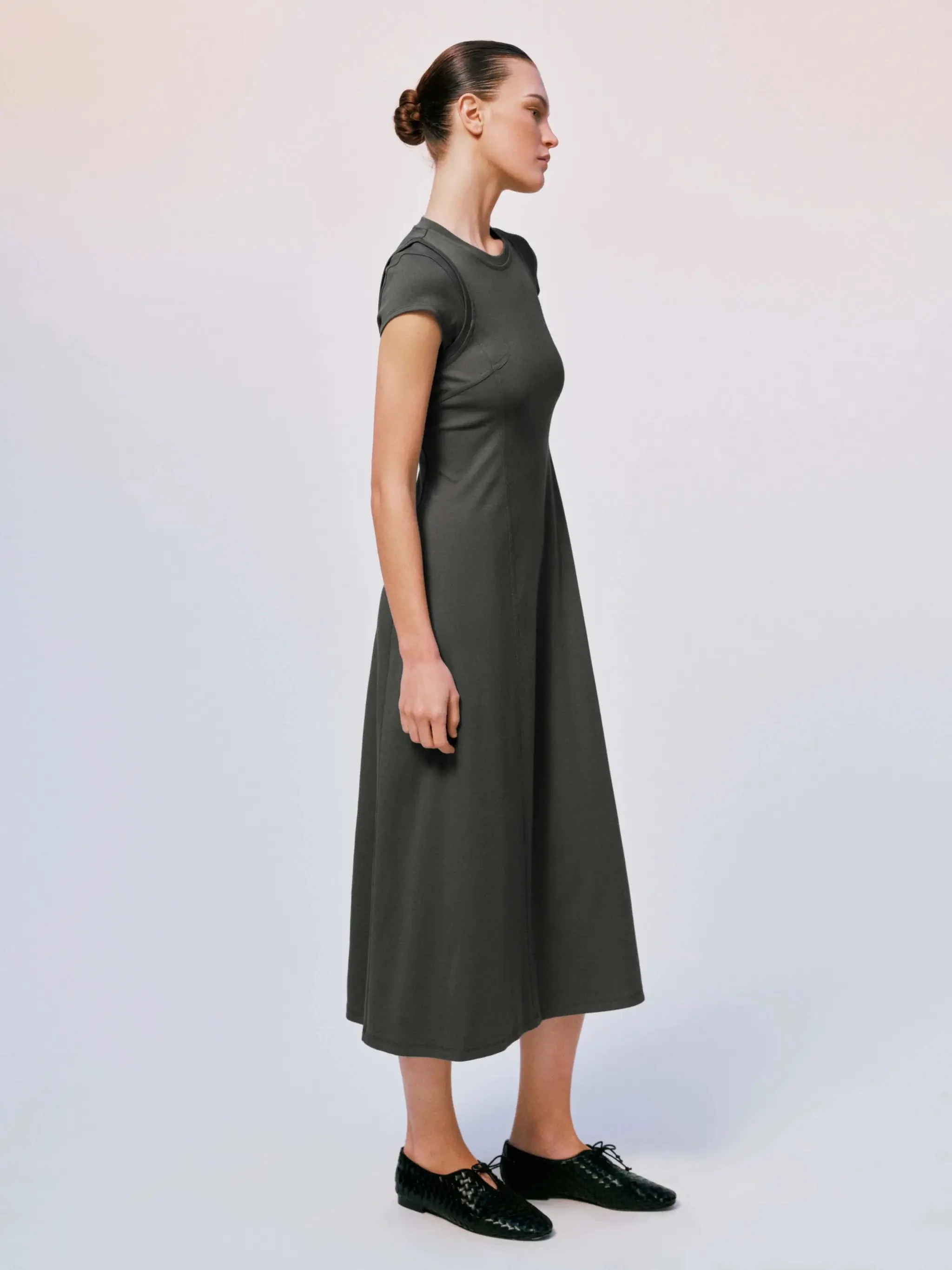 11112-cotton-olive-green-short-sleeve-aline-midi-dresses-5.webp Cotton Olive Green Short Sleeve Aline Midi Dresses