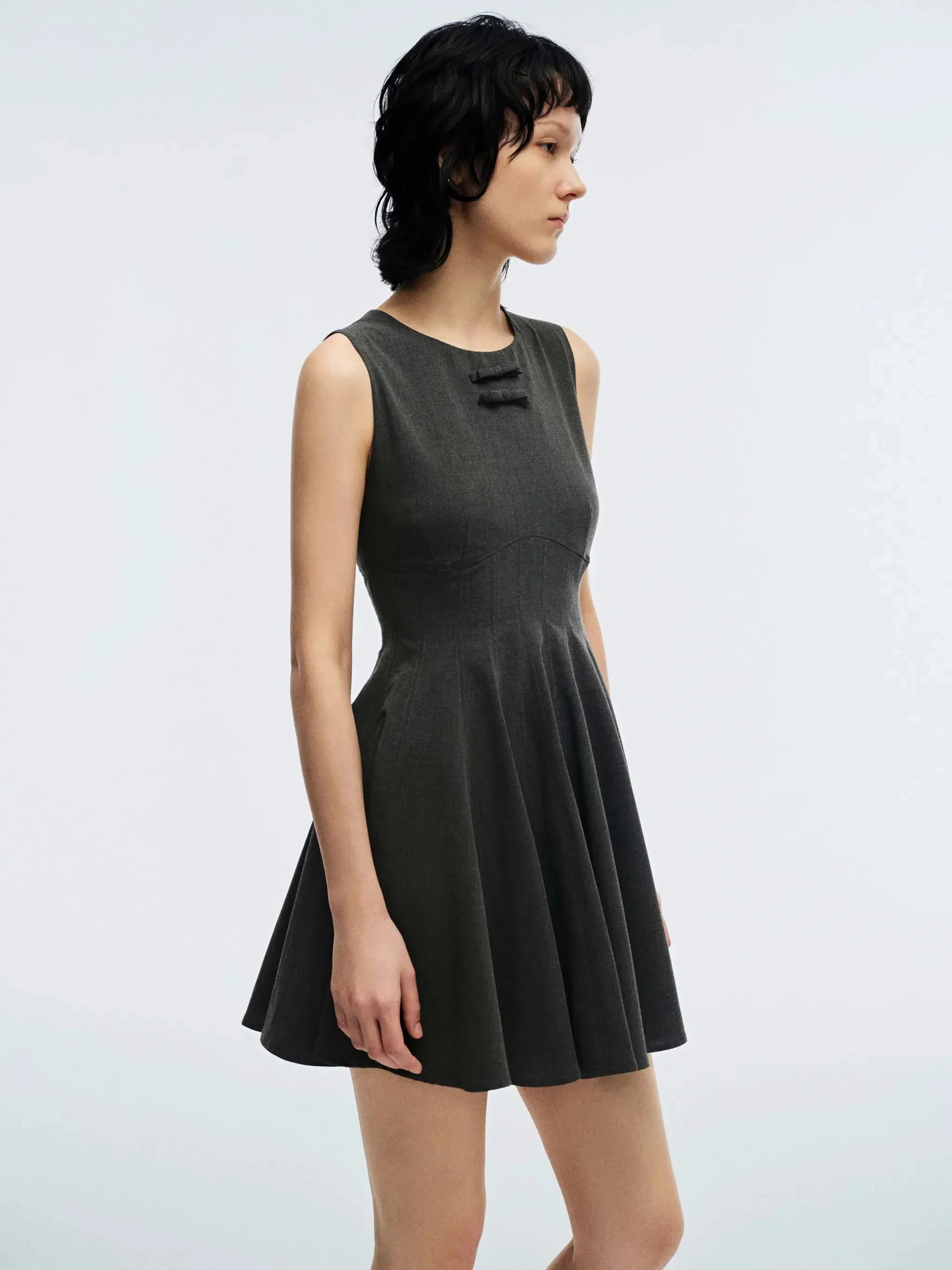 Cotton-Blend A-Line Dress With Bow Detail Sleeveless Midi Dresses
