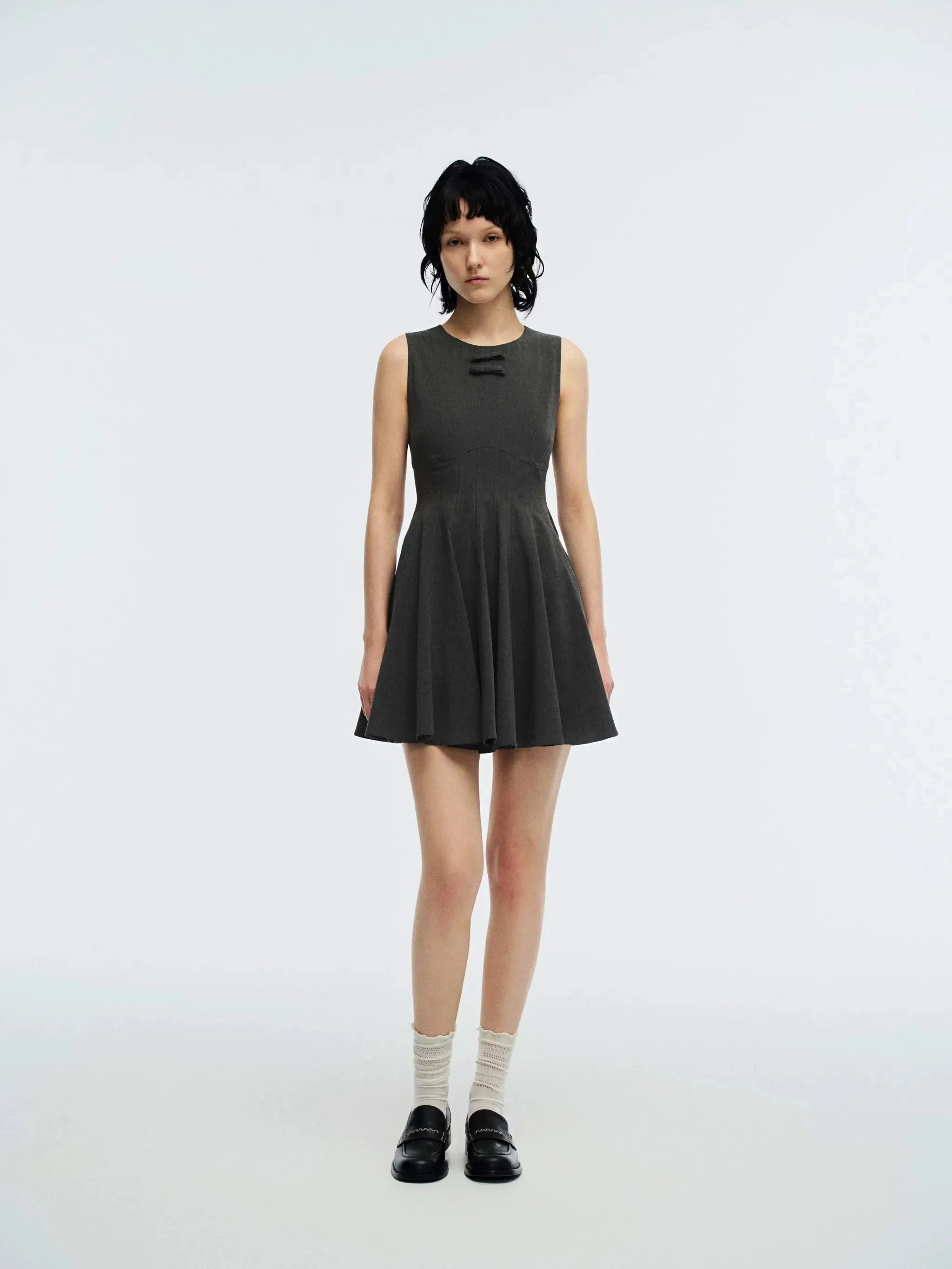 Cotton-Blend A-Line Dress With Bow Detail Sleeveless Midi Dresses