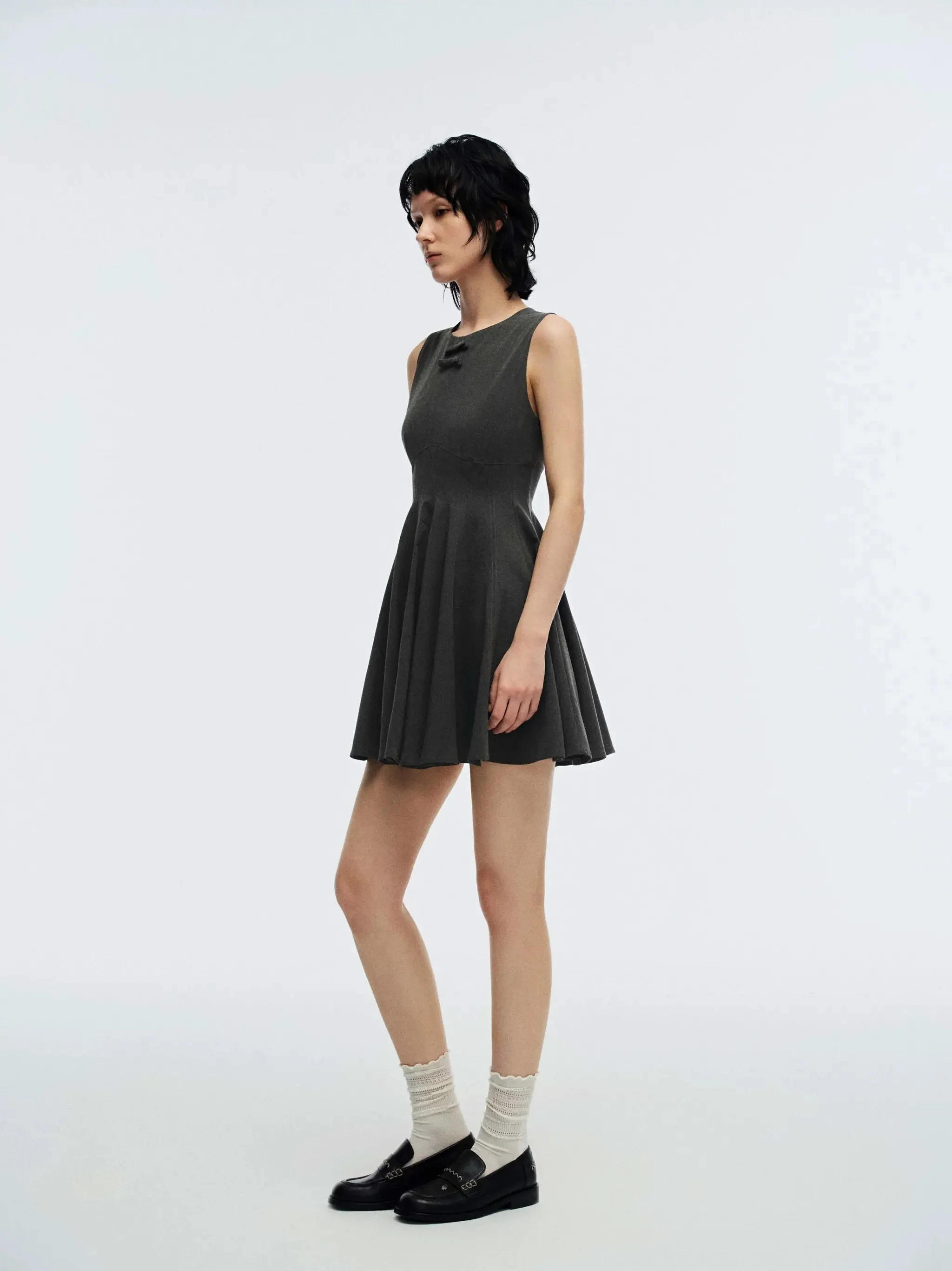 Cotton-Blend A-Line Dress With Bow Detail Sleeveless Midi Dresses