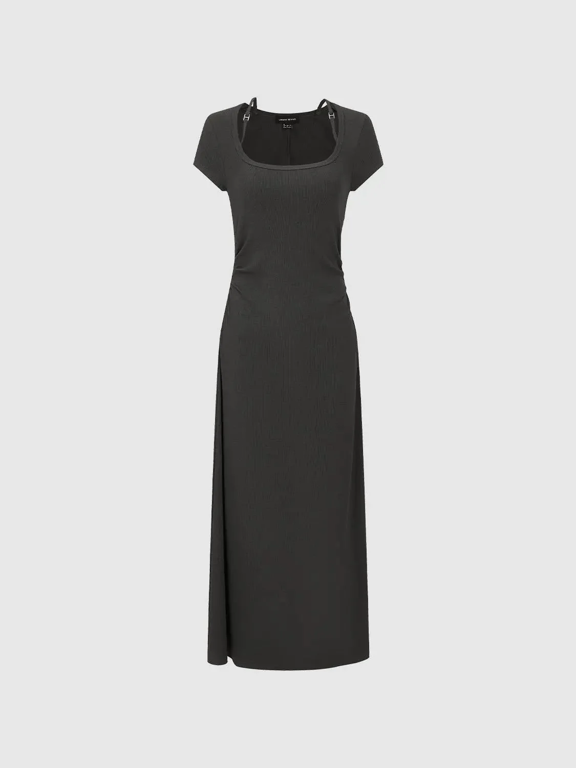 11136-square-neck-ruched-short-sleeve-stretch-jersey-midi-dresses-1.webp Square Neck Ruched Short Sleeve Stretch Jersey Midi Dresses