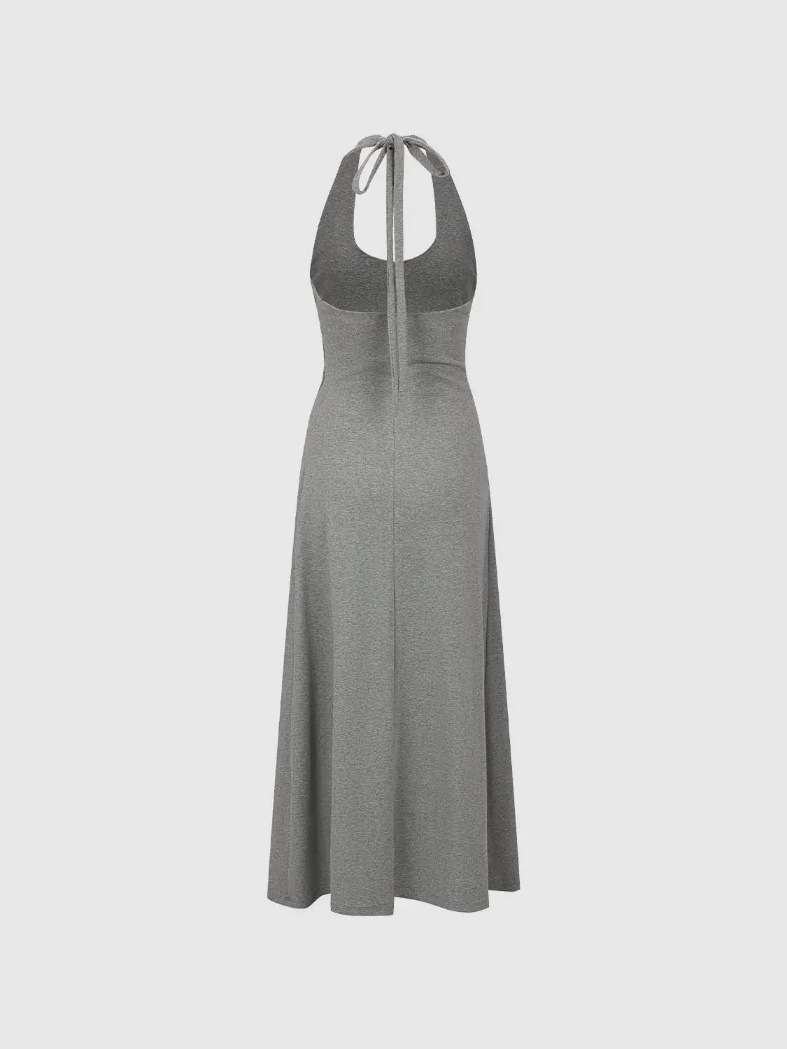 11154-halter-neck-metallic-ruched-open-back-a-line-midi-dresses-2.webp Halter Neck Metallic Ruched Open-Back A-Line Midi Dresses