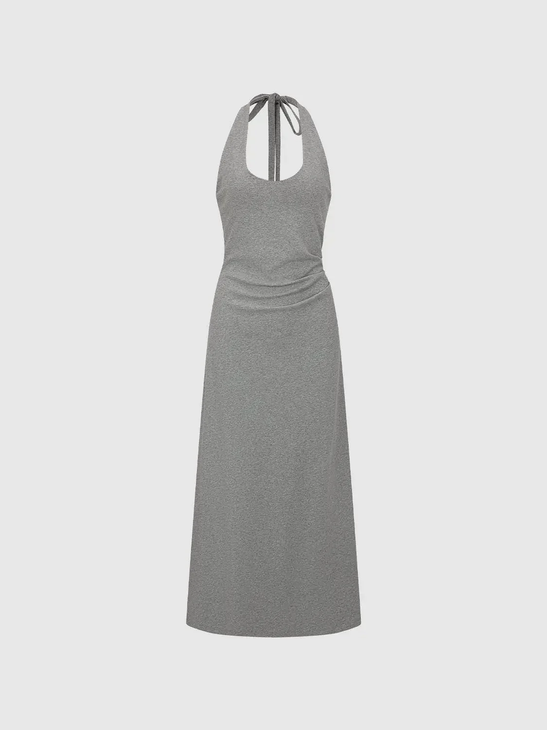 11154-halter-neck-metallic-ruched-open-back-a-line-midi-dresses-4.webp Halter Neck Metallic Ruched Open-Back A-Line Midi Dresses