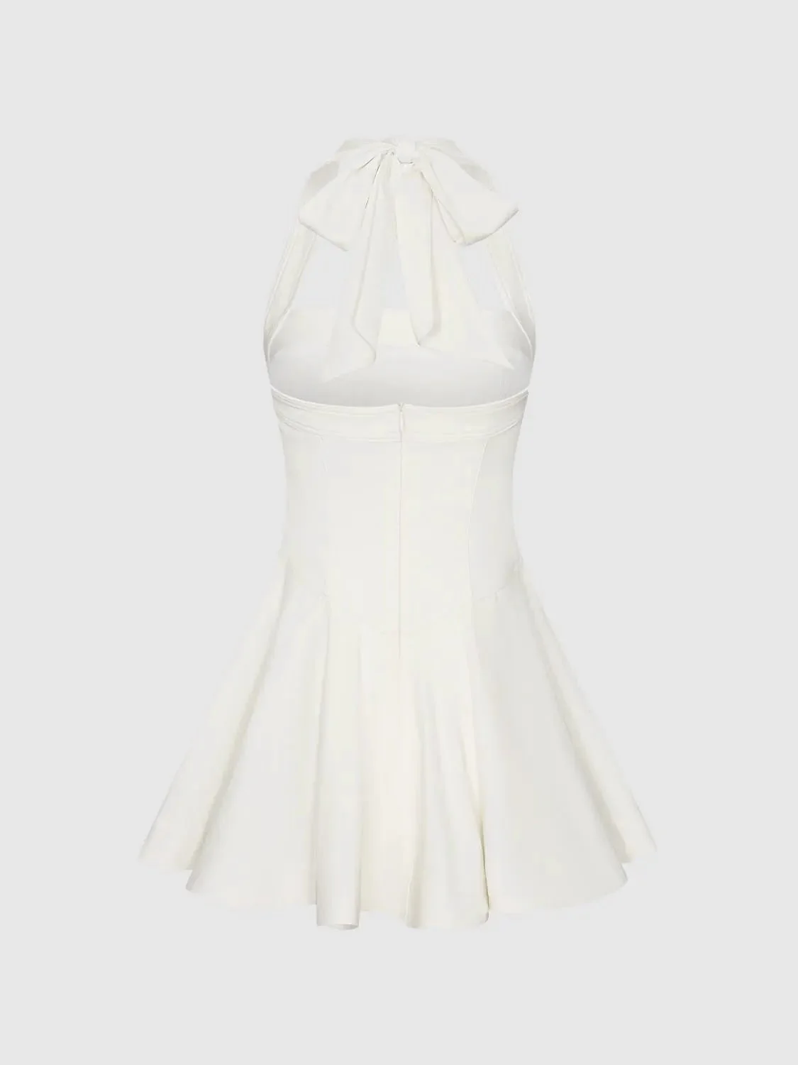 White Satin Halter Neck Nipped-Waist A-Line Midi Dresses