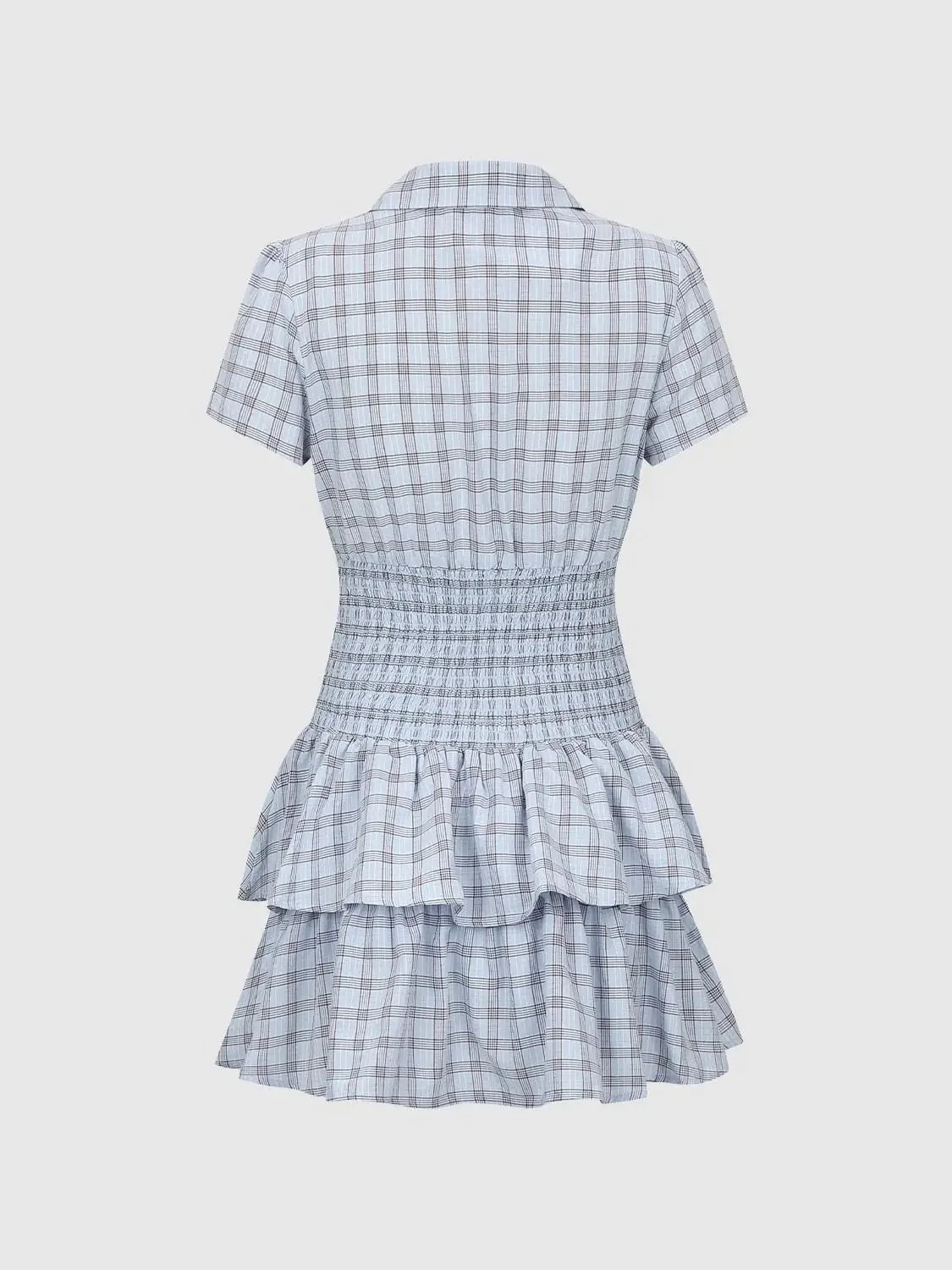 Cotton Check Smocked Waist Tiered Ruffle Dresses