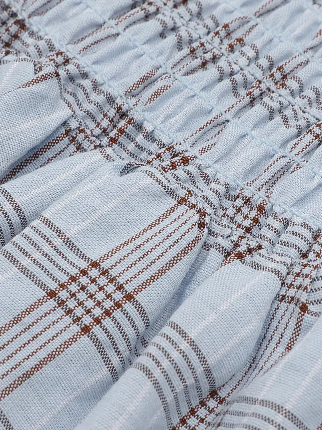Cotton Check Smocked Waist Tiered Ruffle Dresses