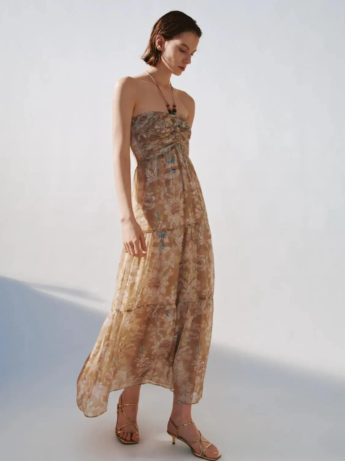 Halter Neck Printed A Line Midi Dresses Floral Print