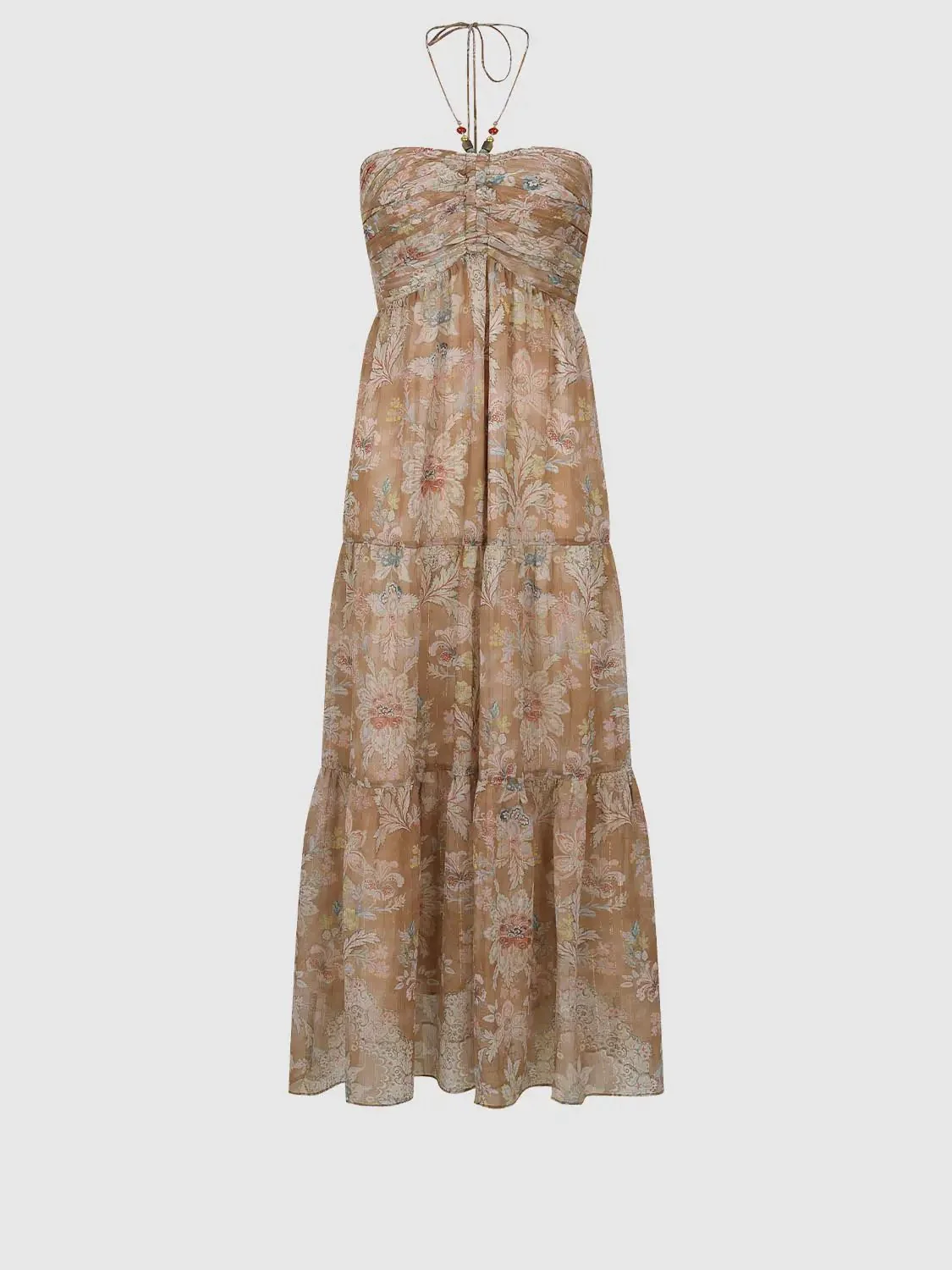 Halter Neck Printed A Line Midi Dresses Floral Print