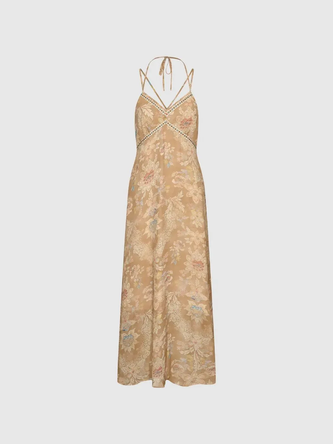 Halter Neck Strappy Open Back A-Line Midi Dresses For Summer Events