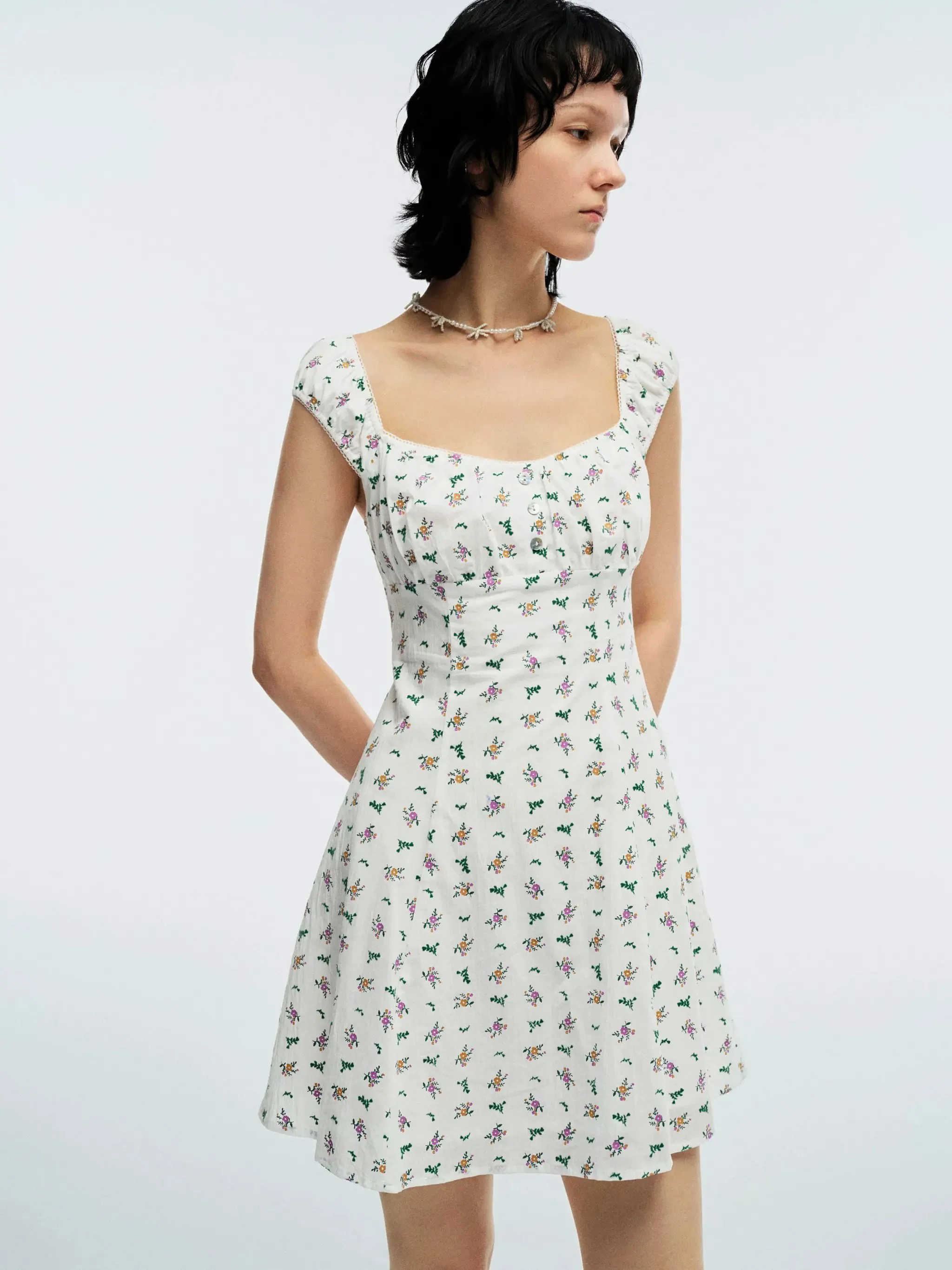 Floral Printed Button Detail A-Line Midi Dresses For Summer