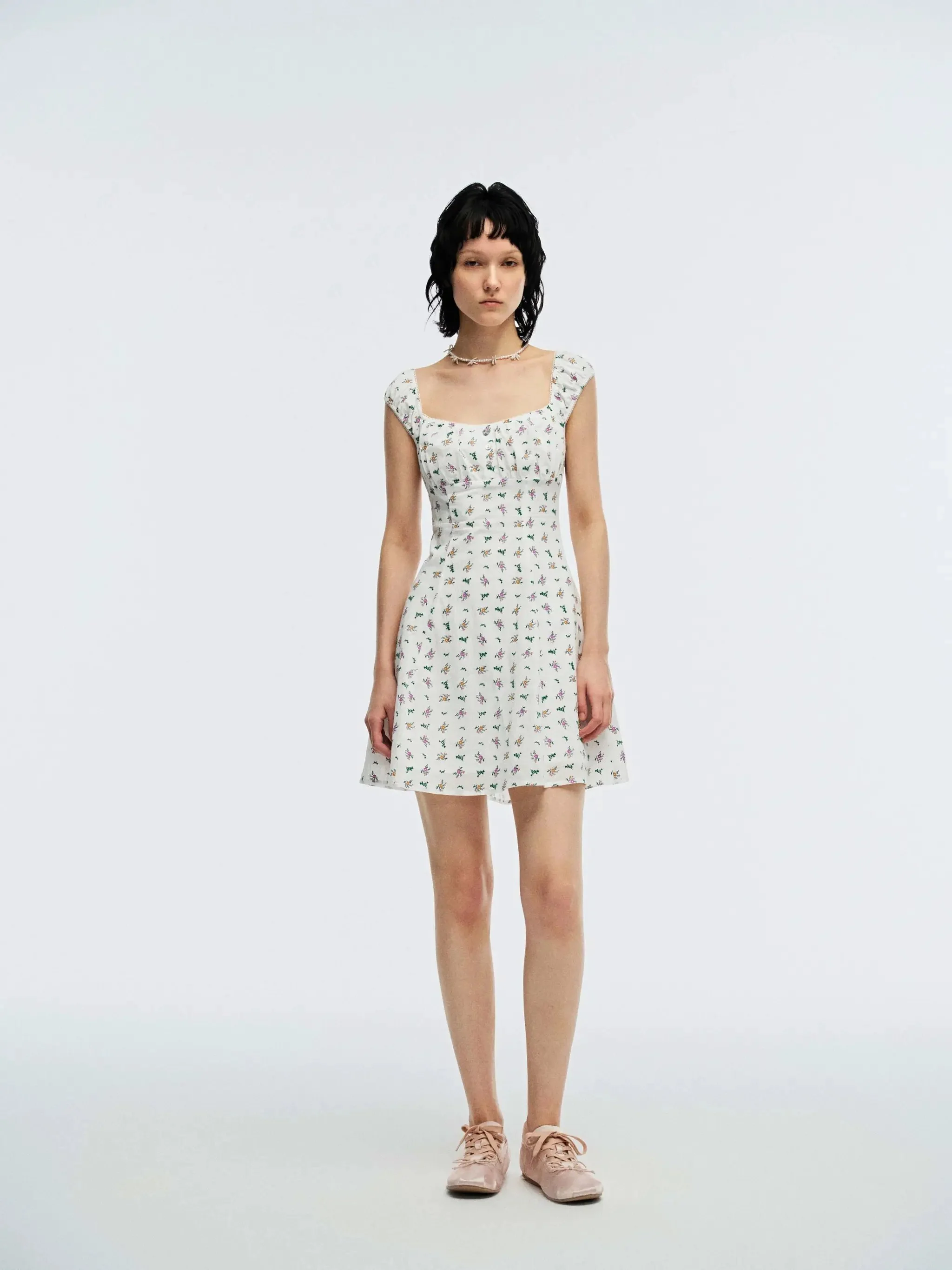 Floral Printed Button Detail A-Line Midi Dresses For Summer