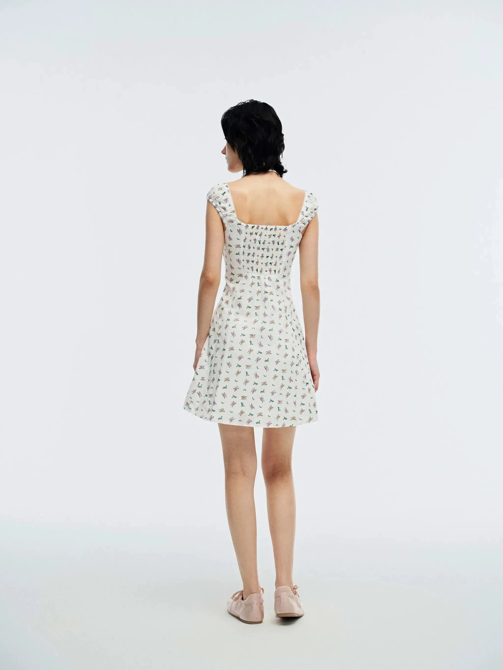 Floral Printed Button Detail A-Line Midi Dresses For Summer