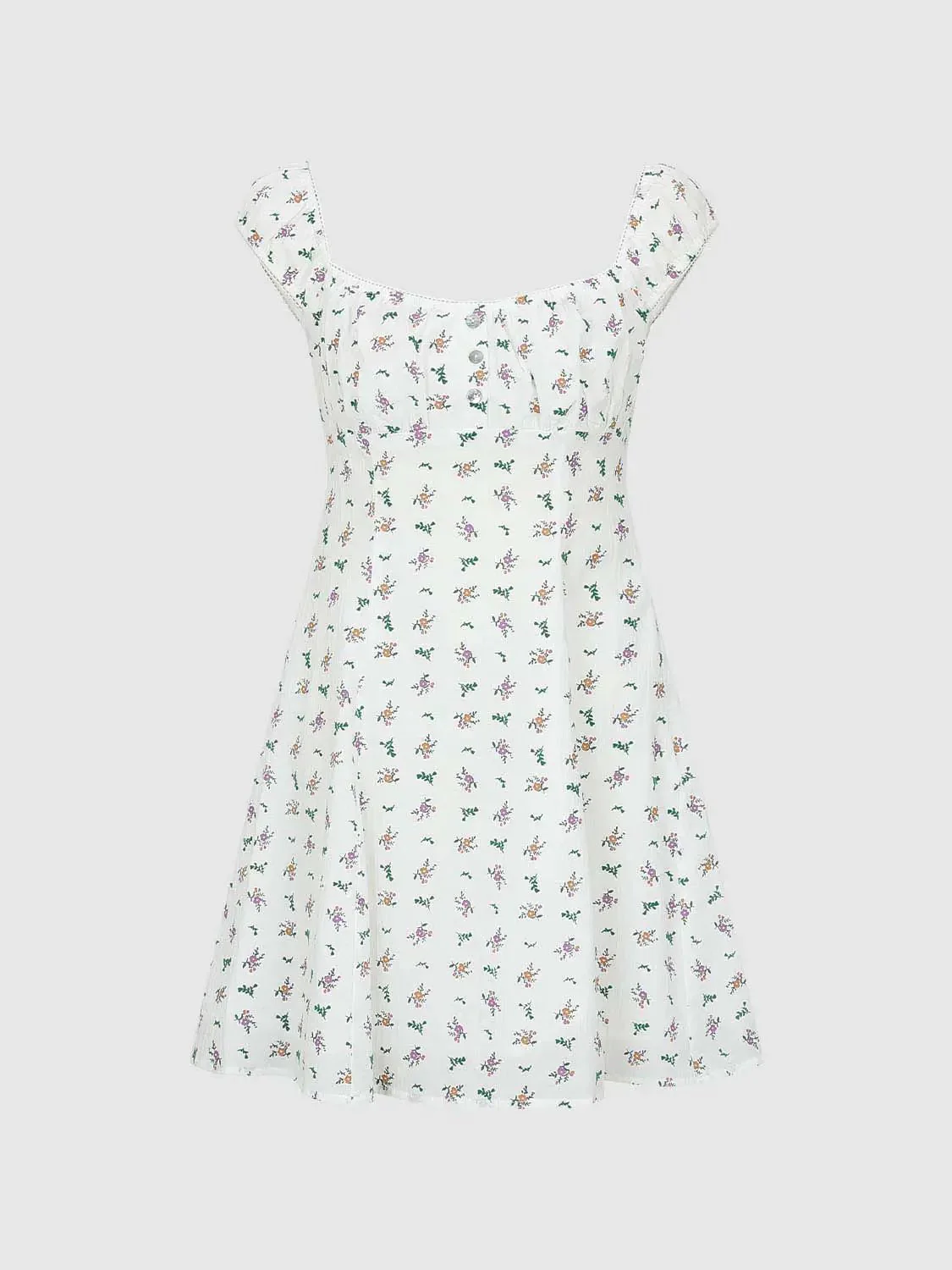 Floral Printed Button Detail A-Line Midi Dresses For Summer