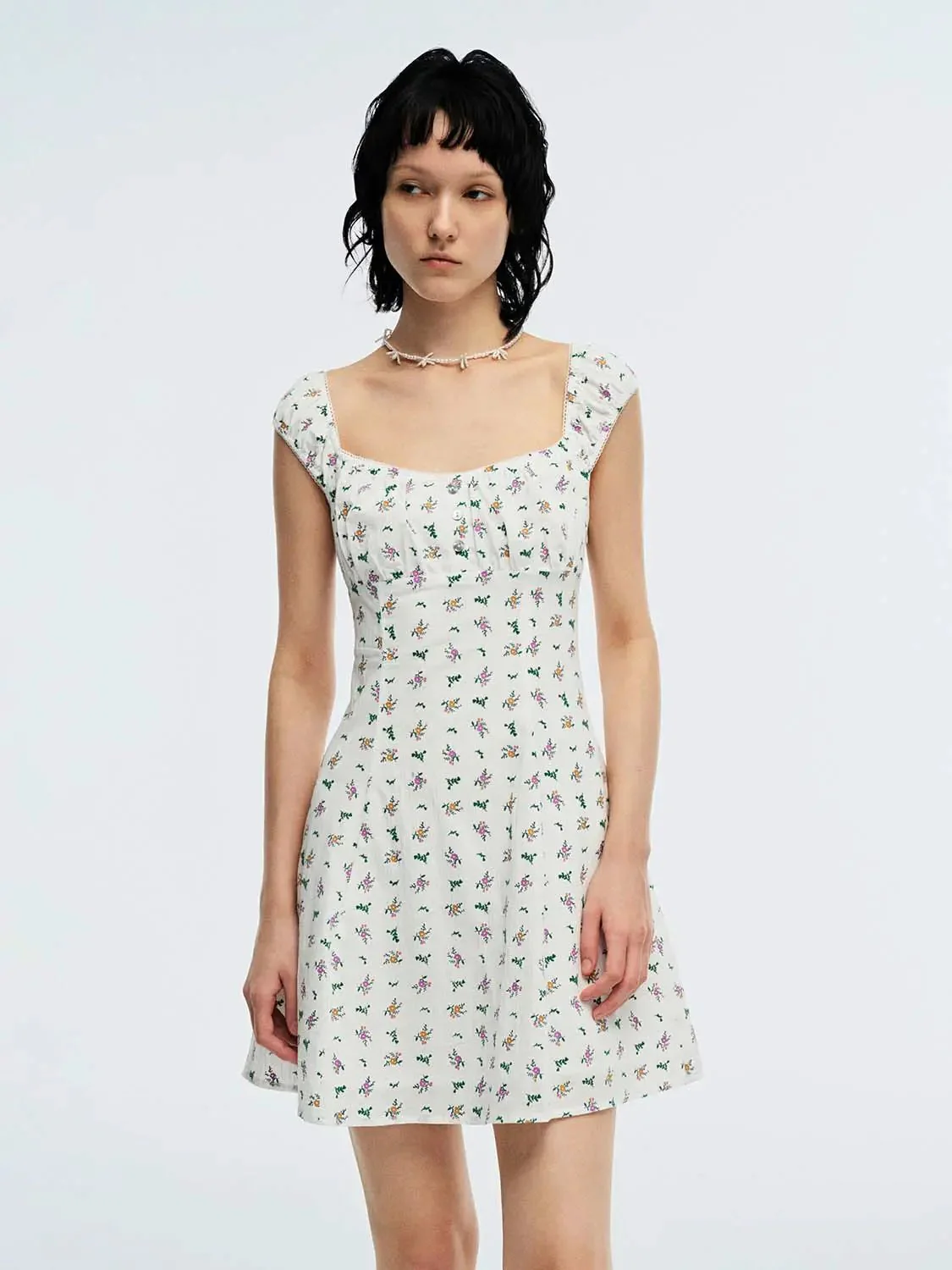 Floral Printed Button Detail A-Line Midi Dresses For Summer