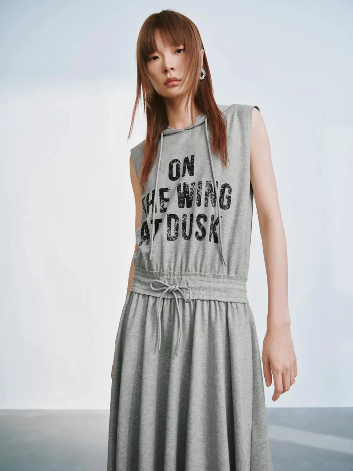 Hooded Sleeveless Seamed A-Line Midi Dresses