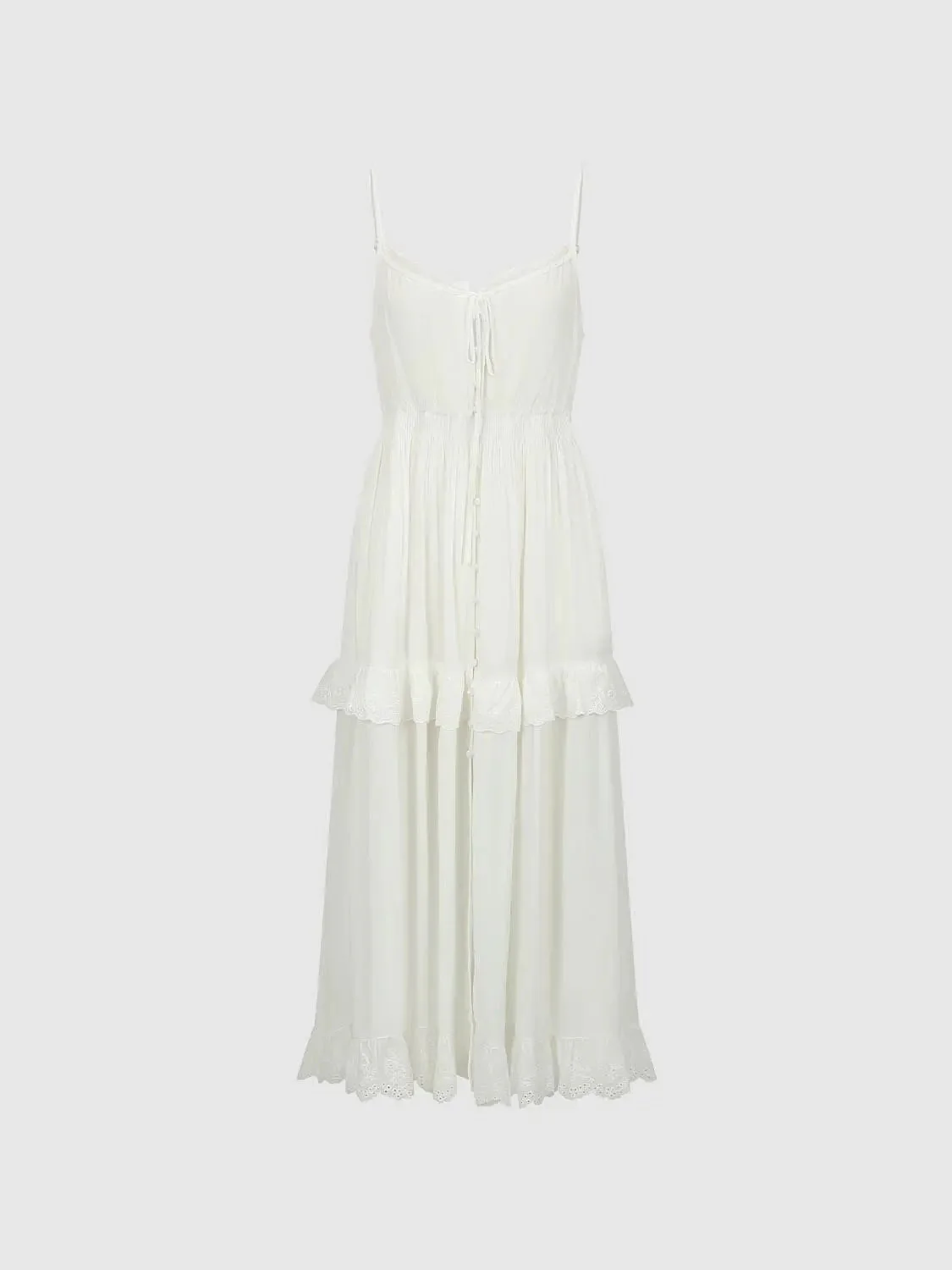 Elegant Lace Trim Strappy A-Line Midi Dresses For Everyday Wear