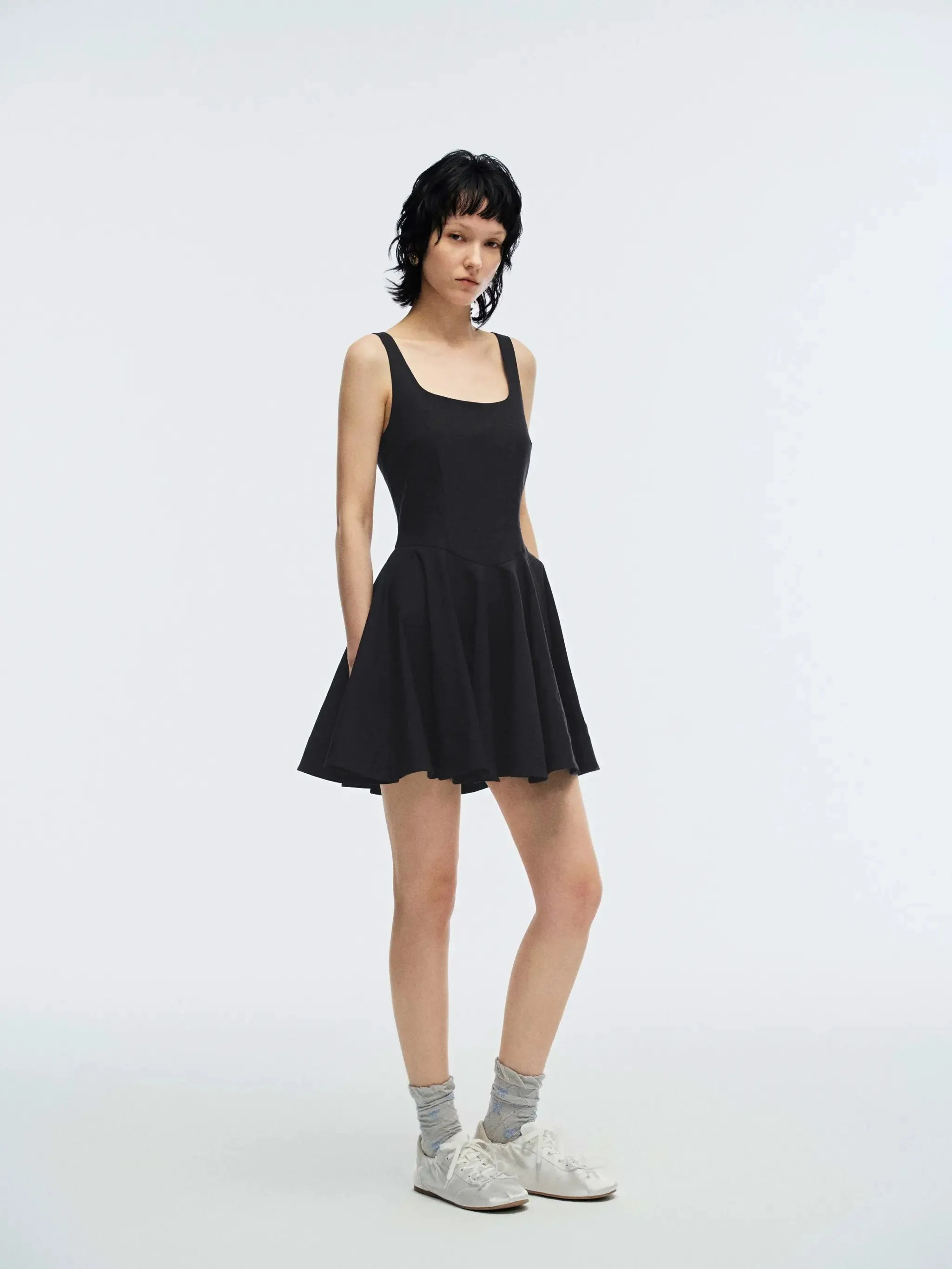 Strappy Stretch Nipped-Waist A-Line Dresses