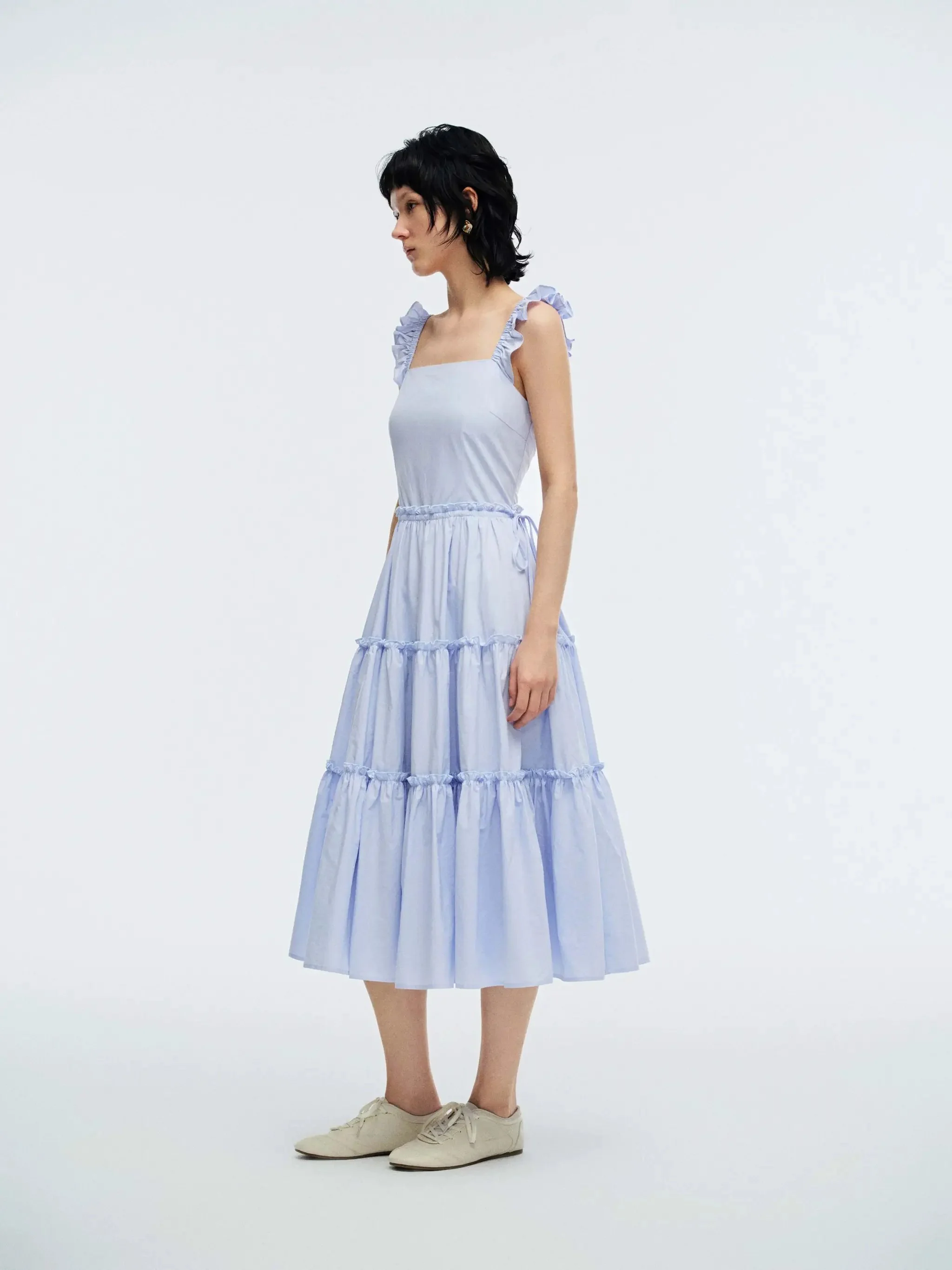 11309-ruffle-detail-shirred-a-line-midi-dresses-for-elegant-look-12.webp Ruffle Detail Shirred A-Line Midi Dresses For Elegant Look