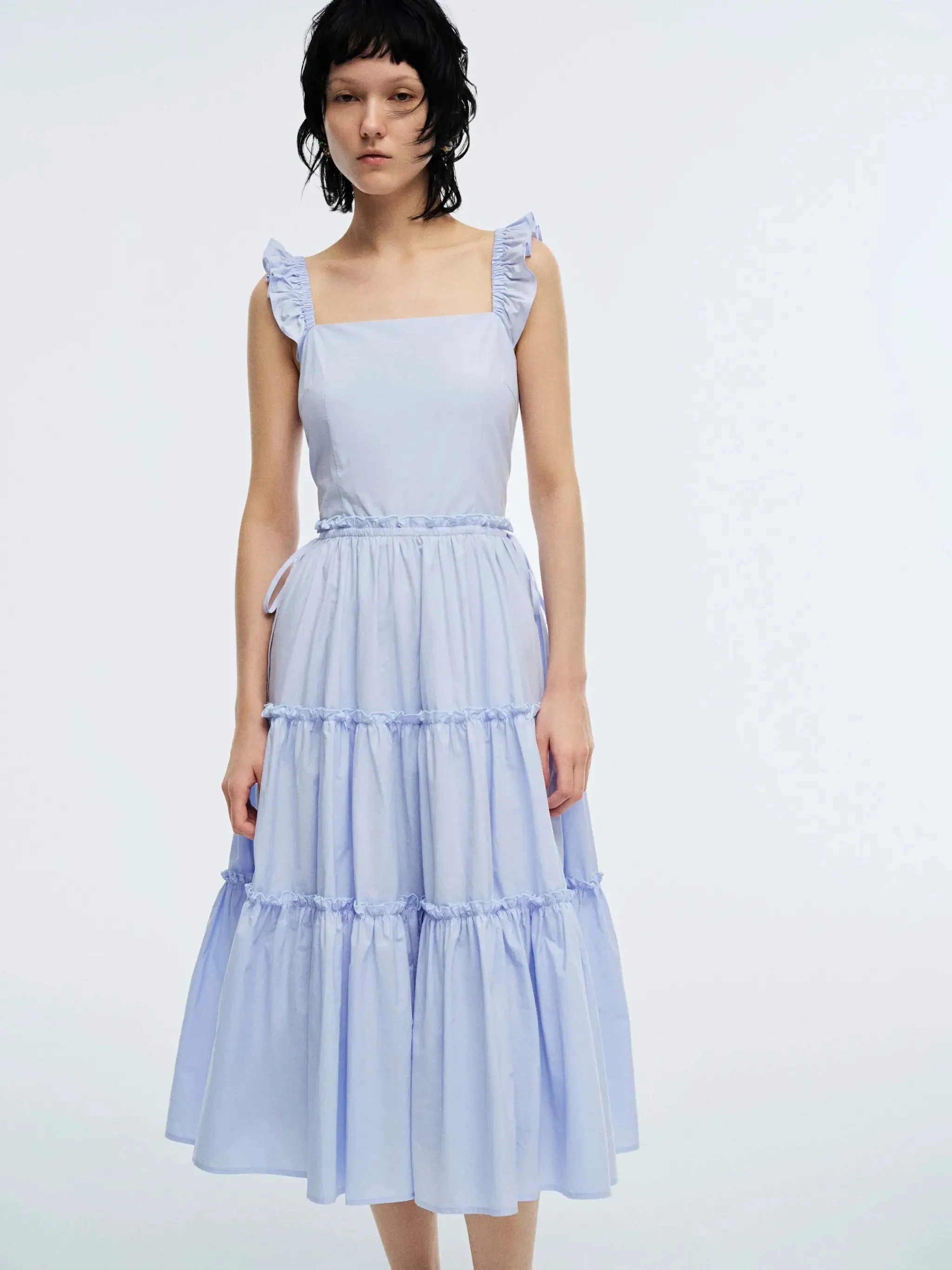 11309-ruffle-detail-shirred-a-line-midi-dresses-for-elegant-look-13.webp Ruffle Detail Shirred A-Line Midi Dresses For Elegant Look