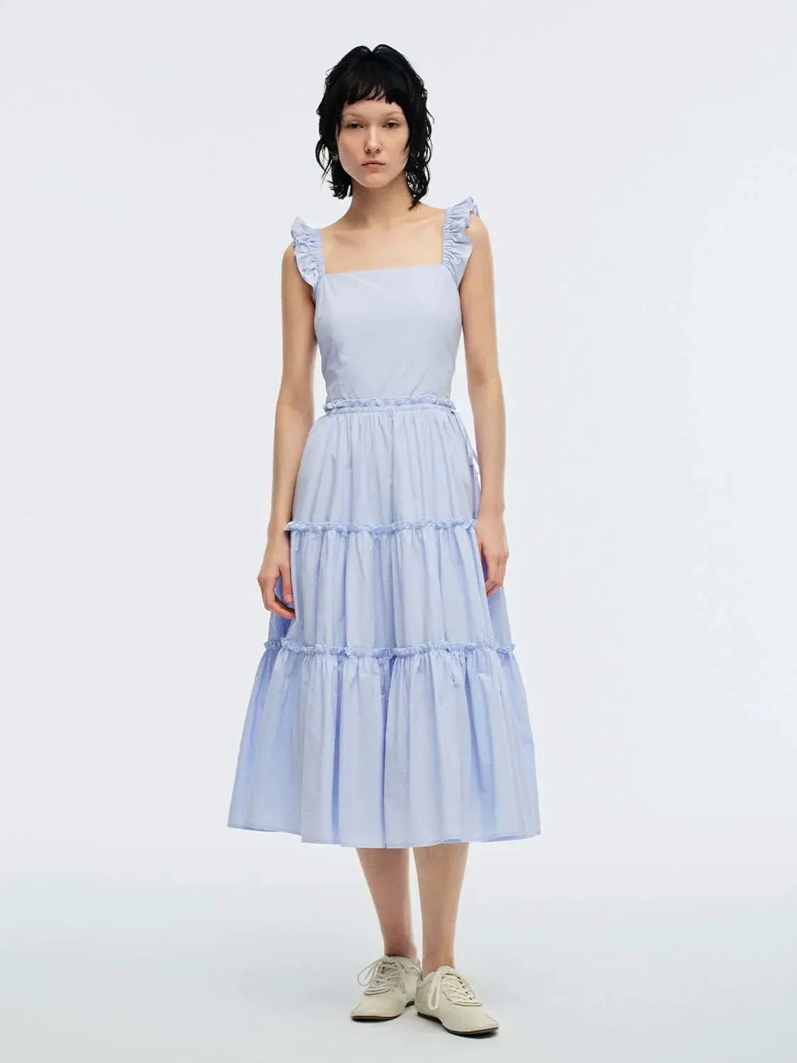 11309-ruffle-detail-shirred-a-line-midi-dresses-for-elegant-look-18.webp Ruffle Detail Shirred A-Line Midi Dresses For Elegant Look