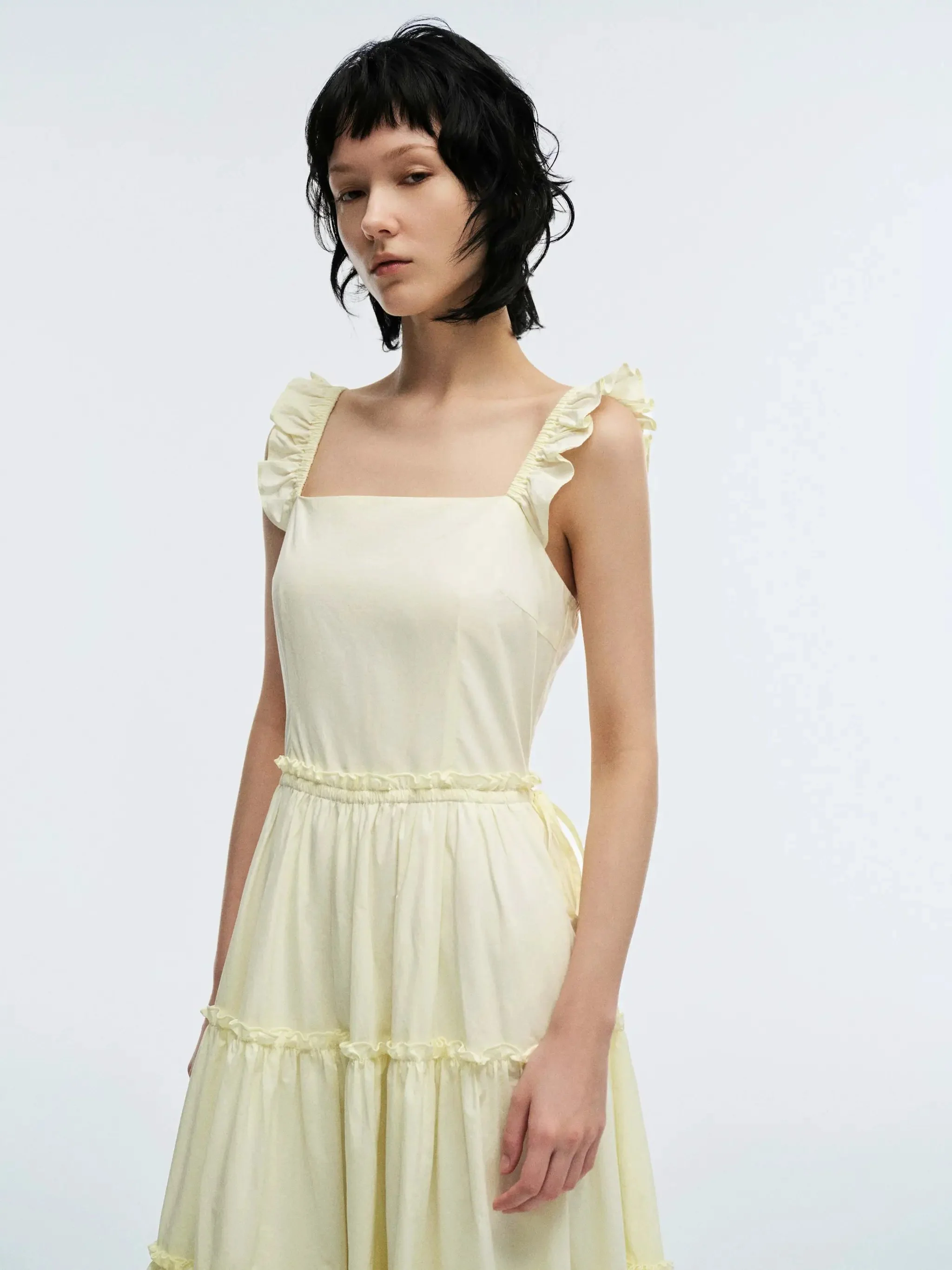11309-ruffle-detail-shirred-a-line-midi-dresses-for-elegant-look-5.webp Ruffle Detail Shirred A-Line Midi Dresses For Elegant Look