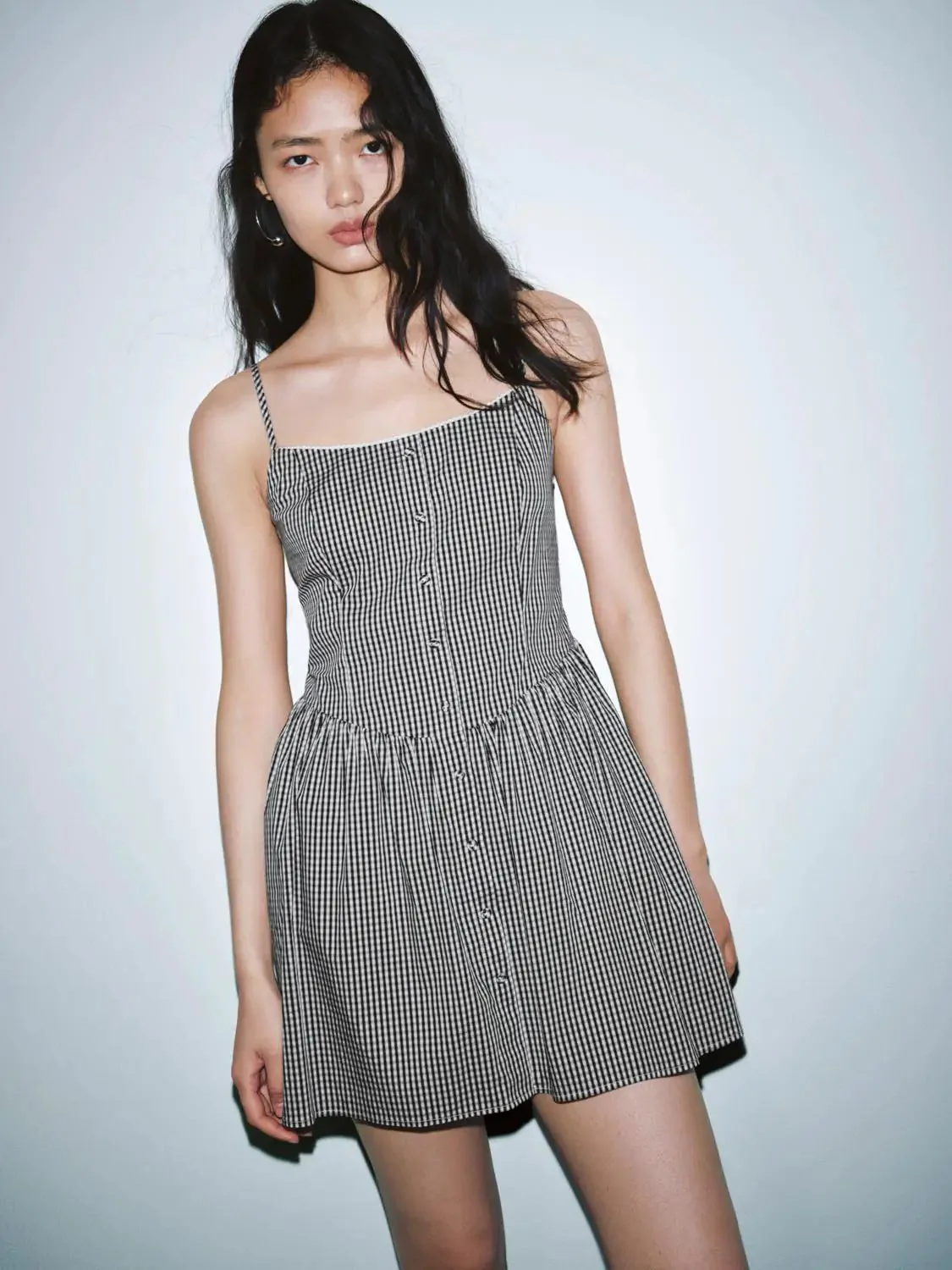 Contrast Striped Strappy Button Detail A-Line Mini Dresses