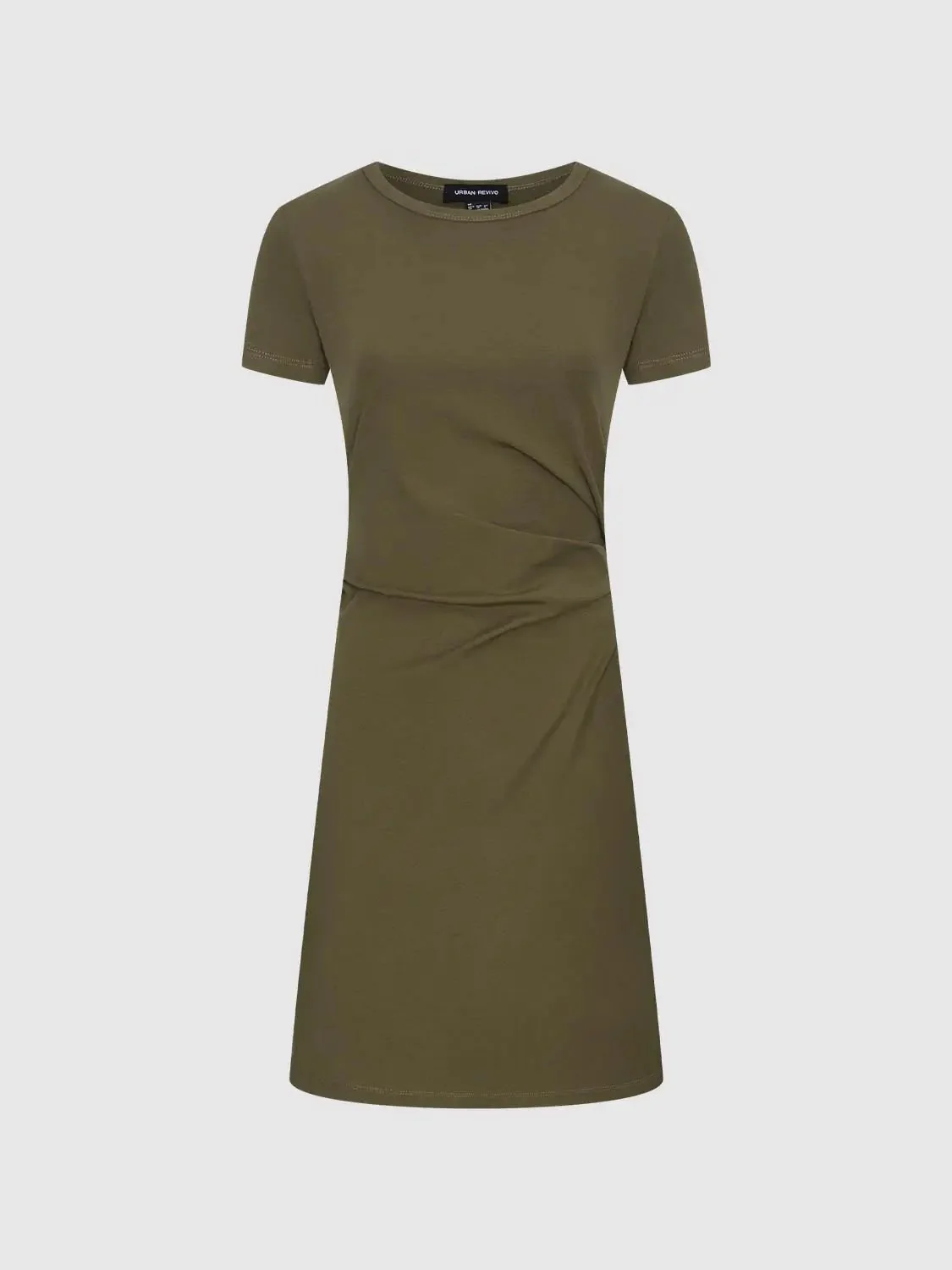 Draped Short Sleeve A-Line Crepe Midi Dresses