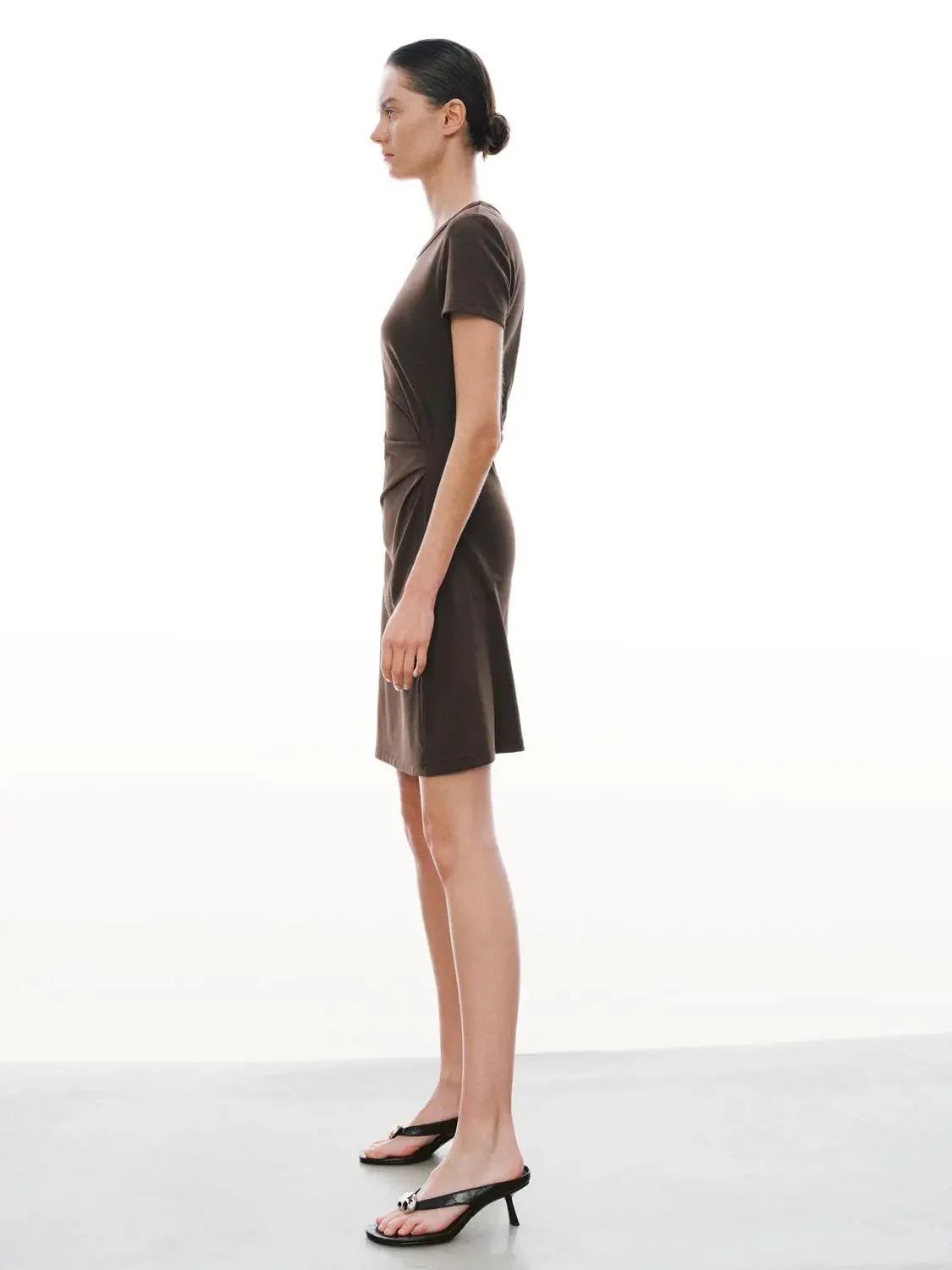 Draped Short Sleeve A-Line Crepe Midi Dresses