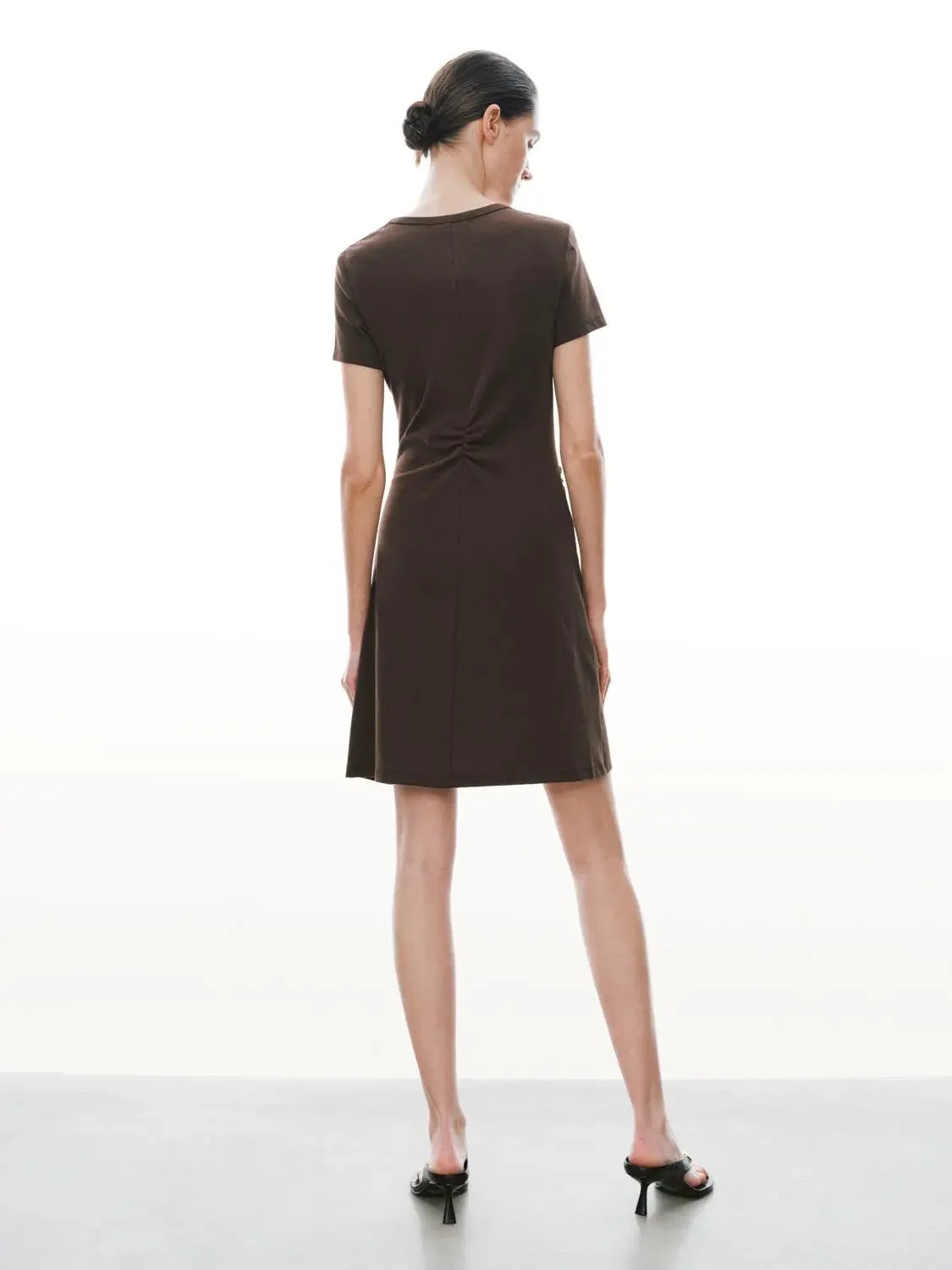 Draped Short Sleeve A-Line Crepe Midi Dresses