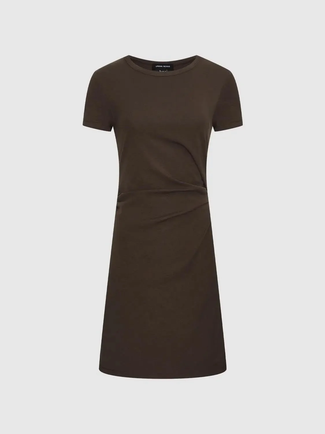 Draped Short Sleeve A-Line Crepe Midi Dresses