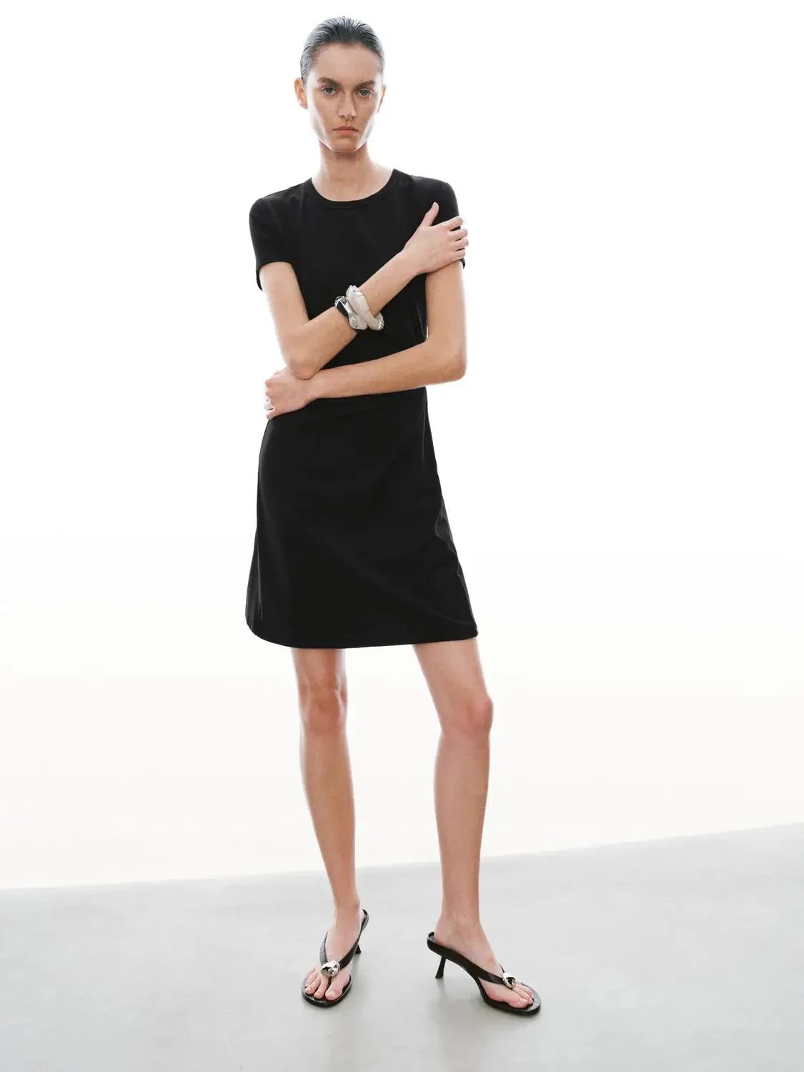 Draped Short Sleeve A-Line Crepe Midi Dresses