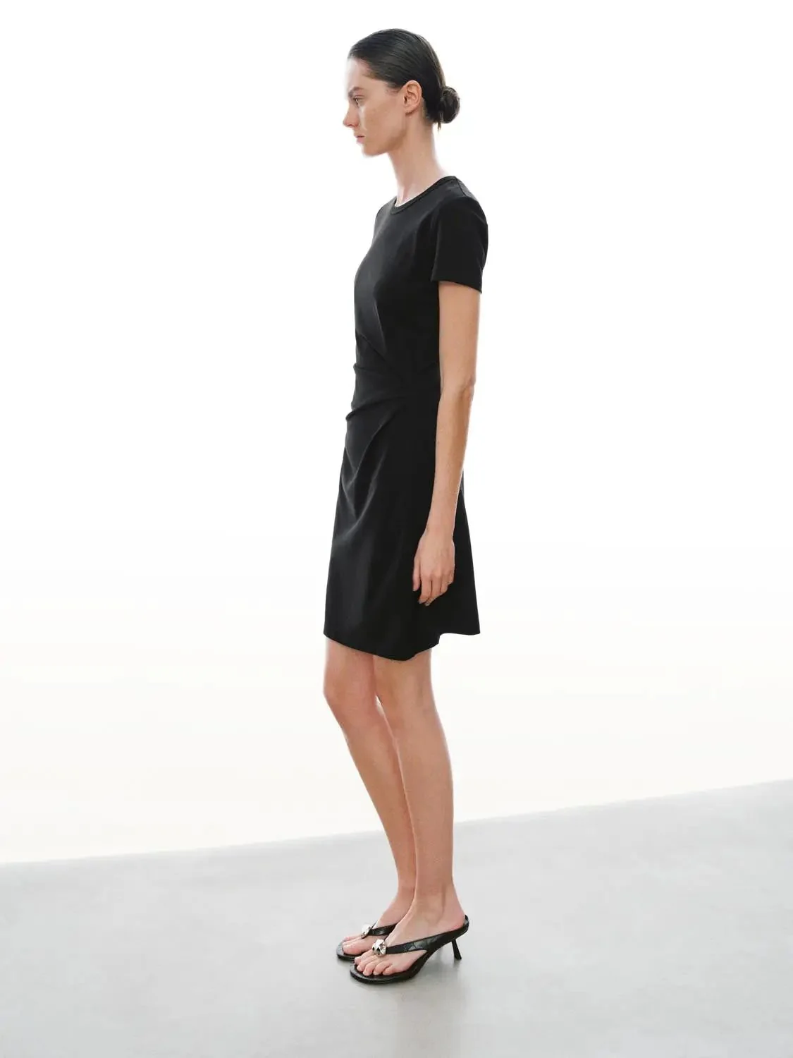 Draped Short Sleeve A-Line Crepe Midi Dresses