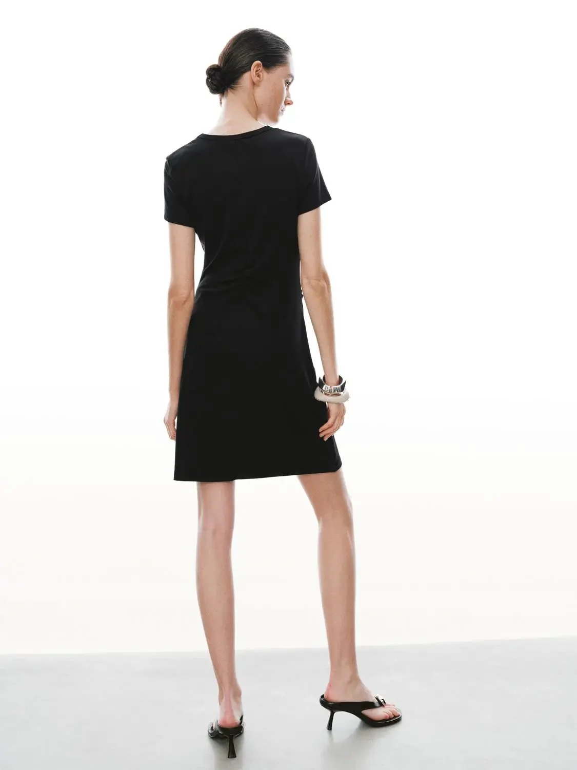 Draped Short Sleeve A-Line Crepe Midi Dresses