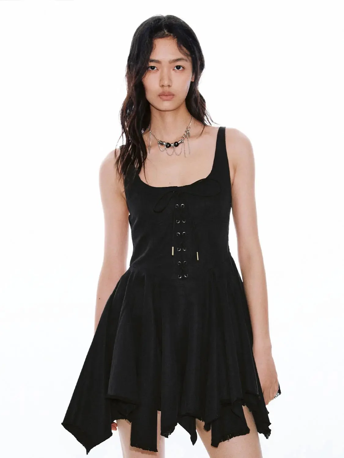 11375-cotton-lyocell-blend-strappy-lace-up-a-line-mini-dresses-1.webp Cotton Lyocell Blend Strappy Lace Up A Line Mini Dresses