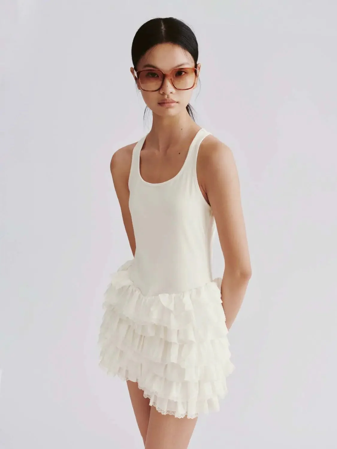 Cotton Blend Strappy Tiered Dress
