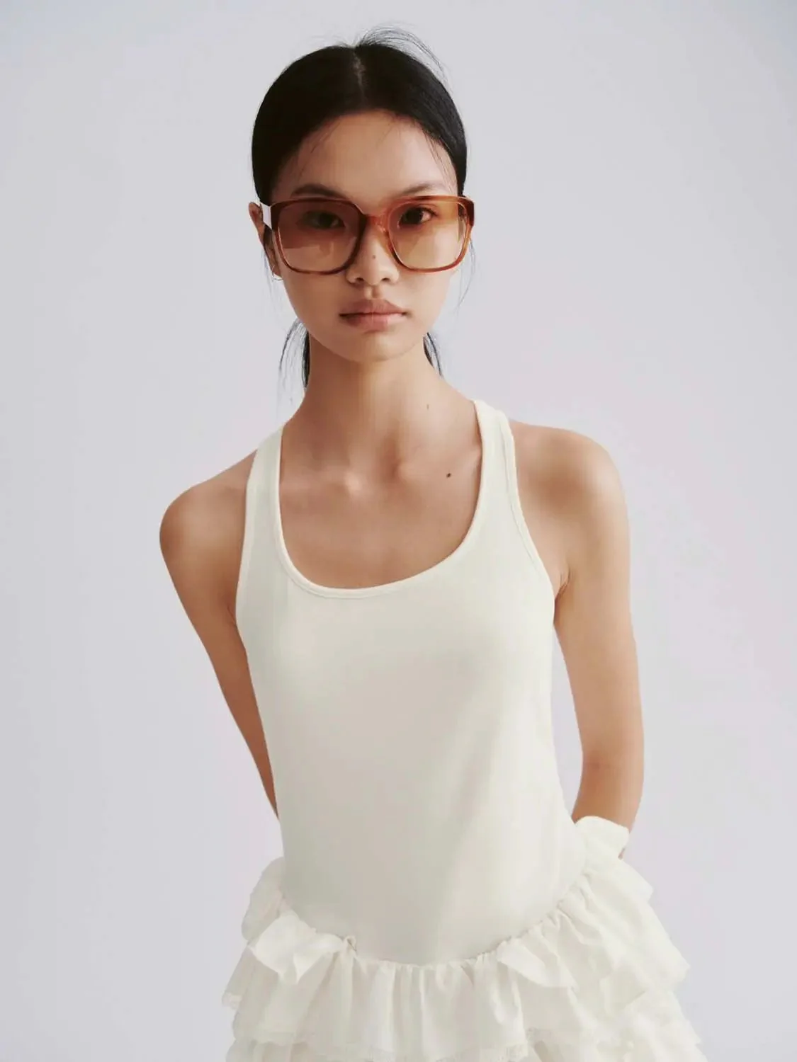Cotton Blend Strappy Tiered Dress