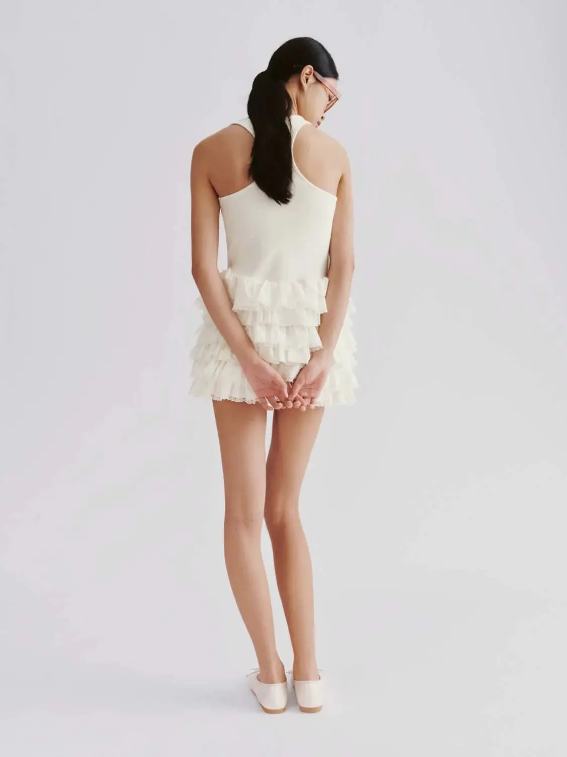Cotton Blend Strappy Tiered Dress